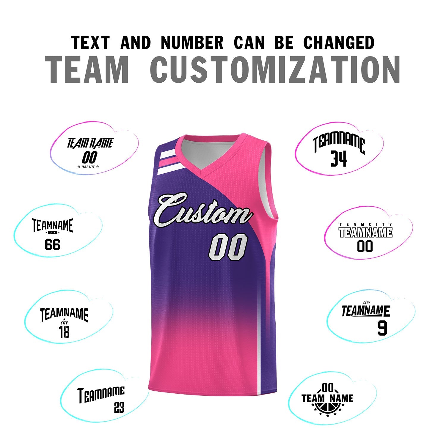 Custom Purple Pink Gradient Fashion Sets Sports Uniform Basketball Jersey