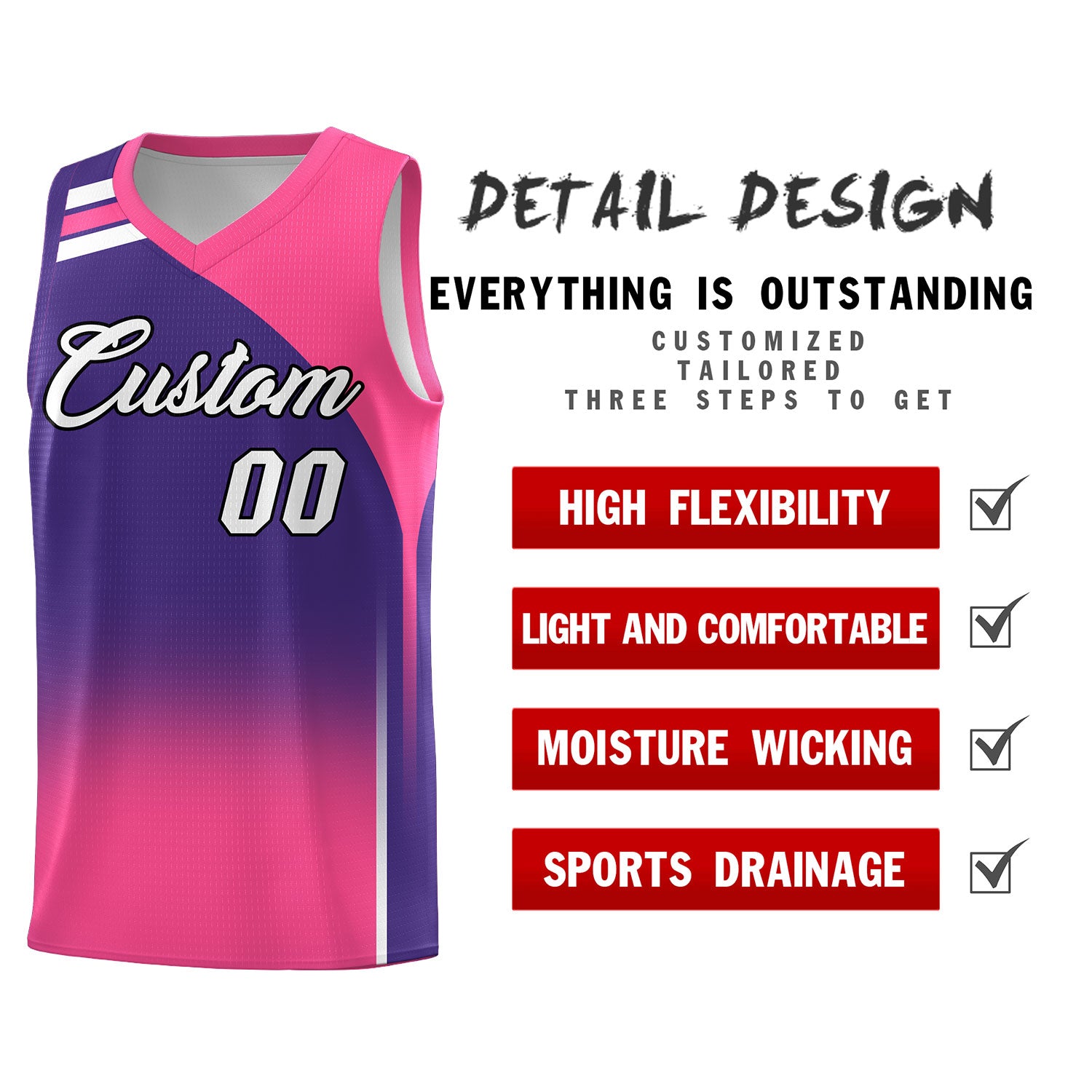 Custom Purple and Pink Gradient Fashion Sets Sports Uniform Basketball Jersey