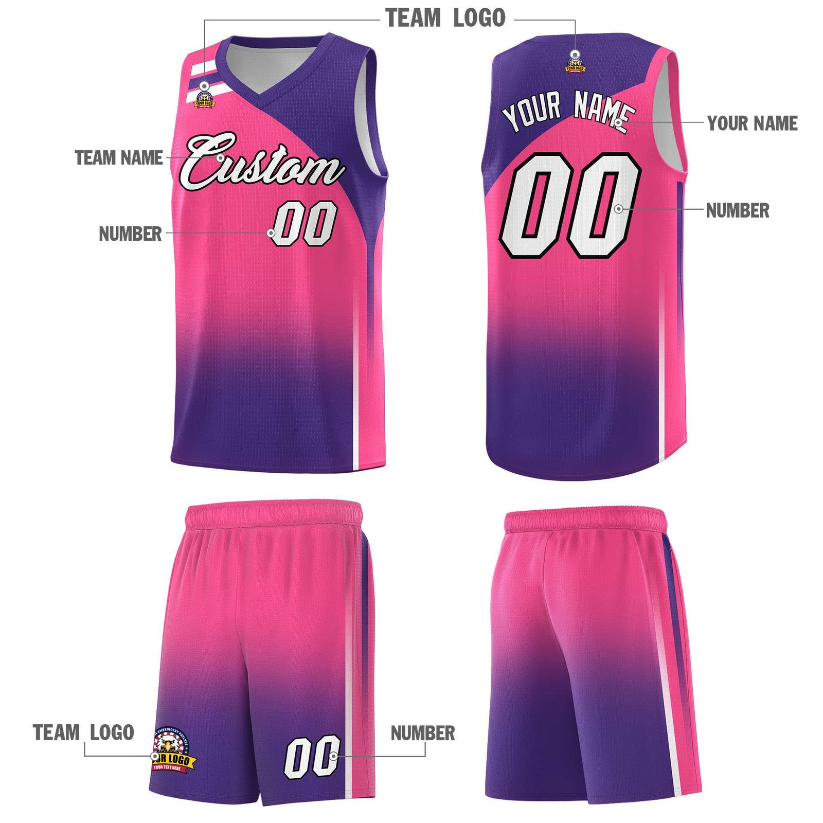 Custom Pink Purple Gradient Fashion Sets Sports Uniform Basketball Jersey