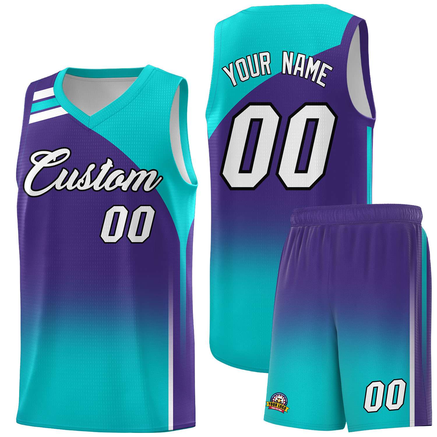 Custom Purple and Aqua Gradient Fashion Sets Sports Uniform Basketball Jersey