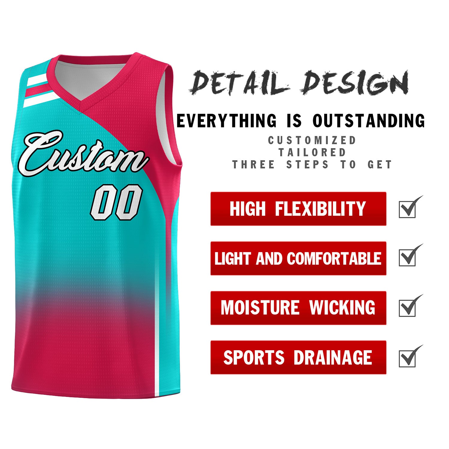 Custom Aqua and Red Gradient Fashion Sets Sports Uniform Basketball Jersey