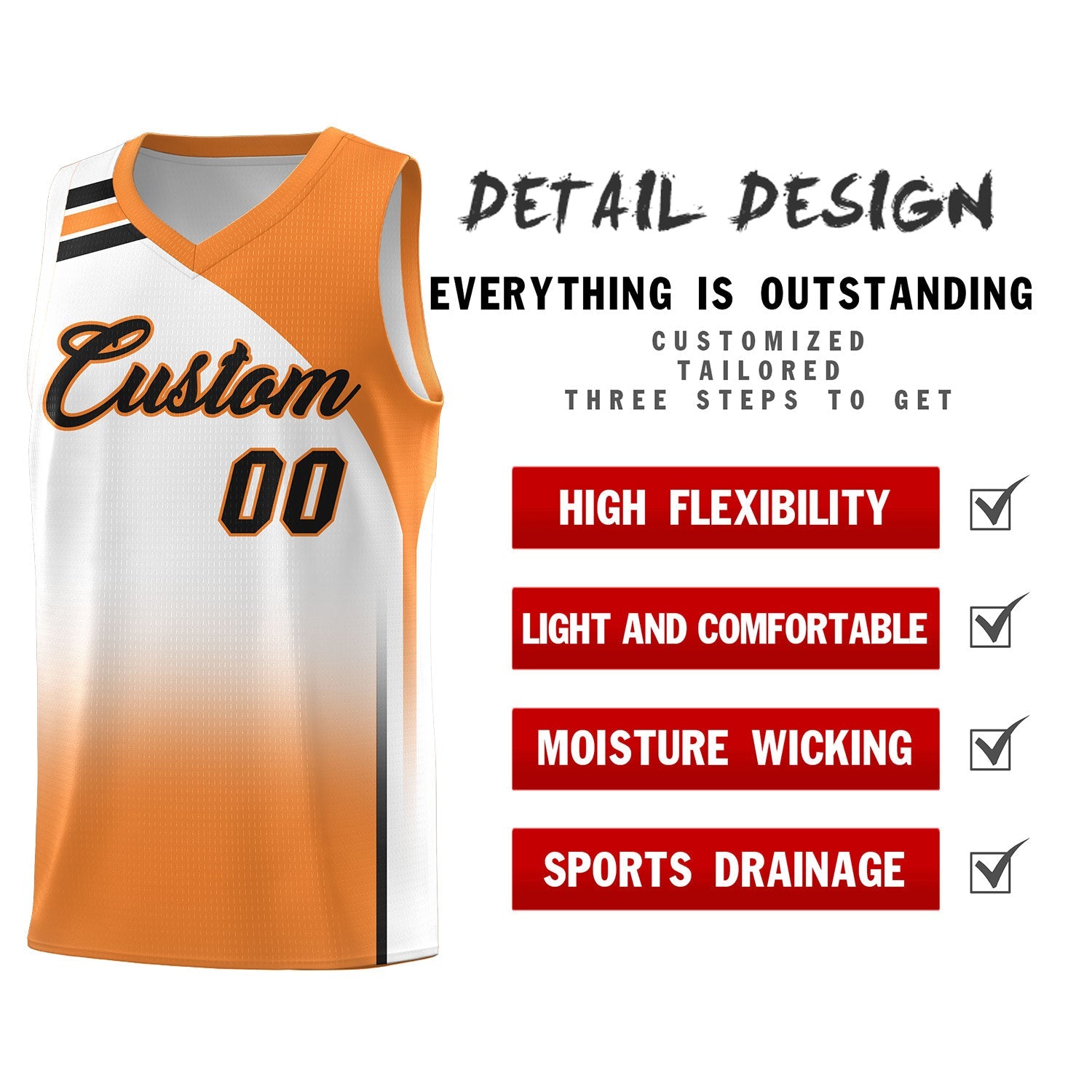 Custom White and Gold Orange Gradient Fashion Sets Sports Uniform Basketball Jersey