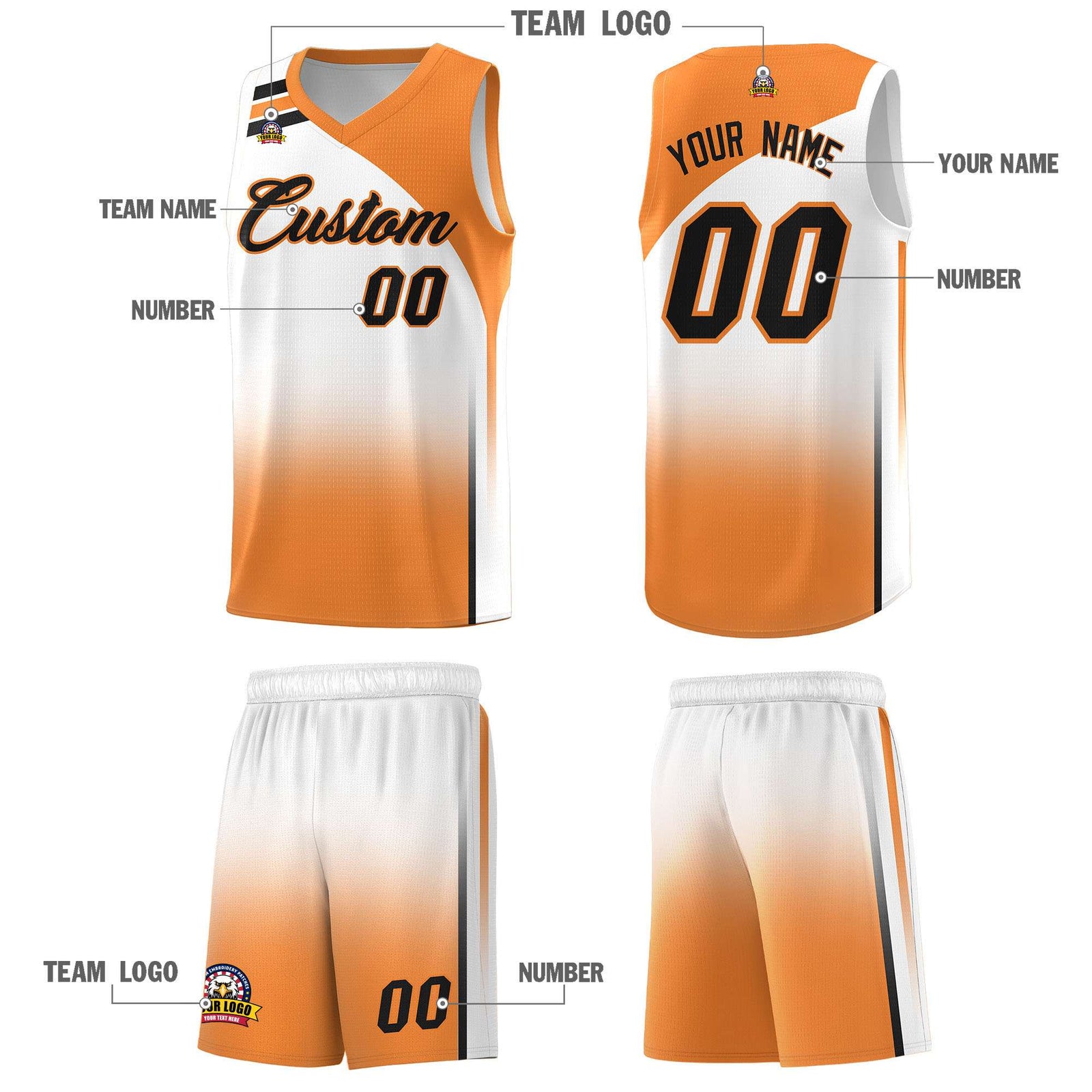 Custom White Gold Orange Gradient Fashion Sets Sports Uniform Basketball Jersey