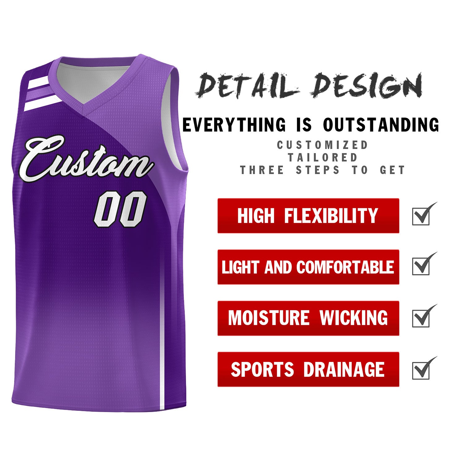 Custom Purple and Purple Gradient Fashion Sets Sports Uniform Basketball Jersey