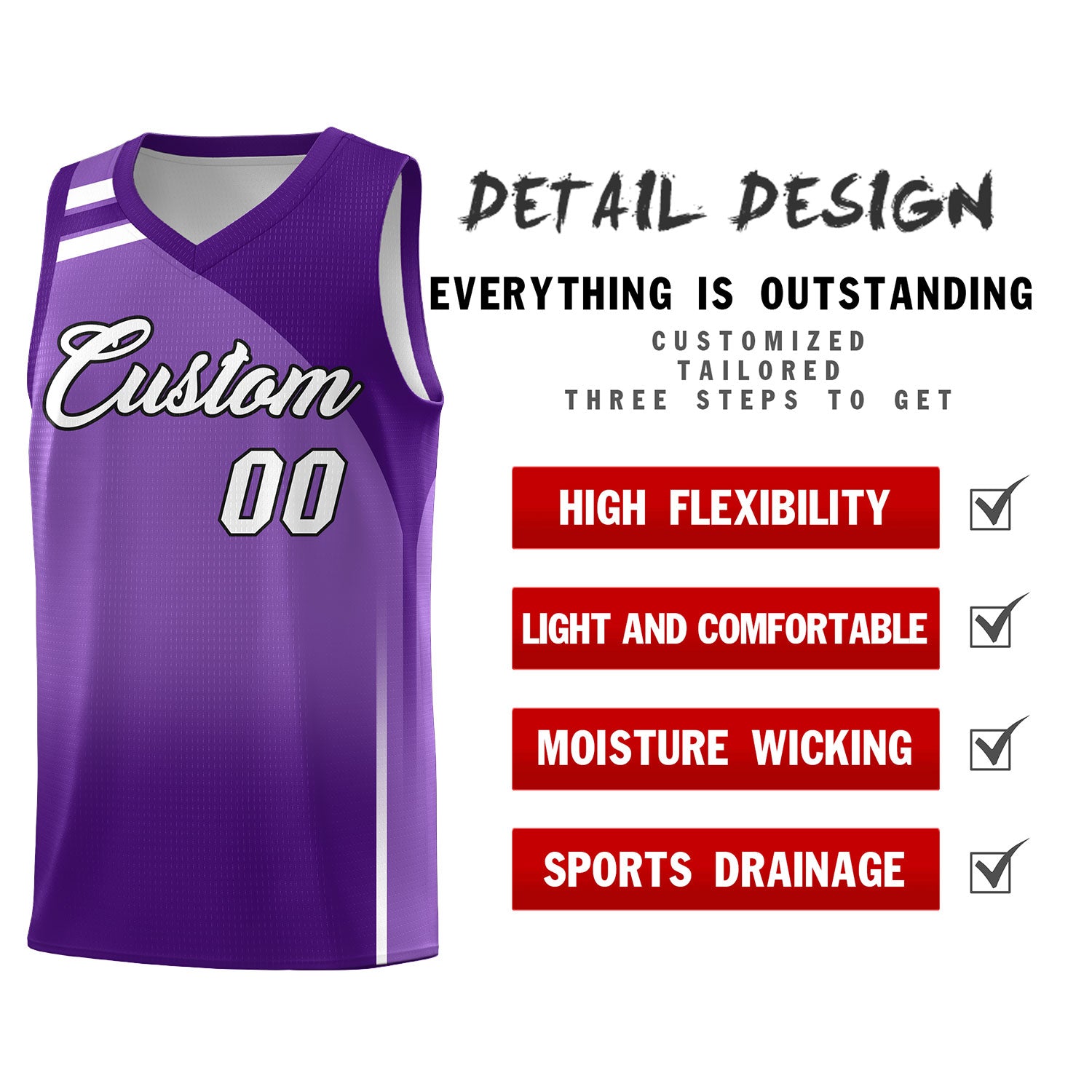 Custom Purple and Purple Gradient Fashion Sets Sports Uniform Basketball Jersey