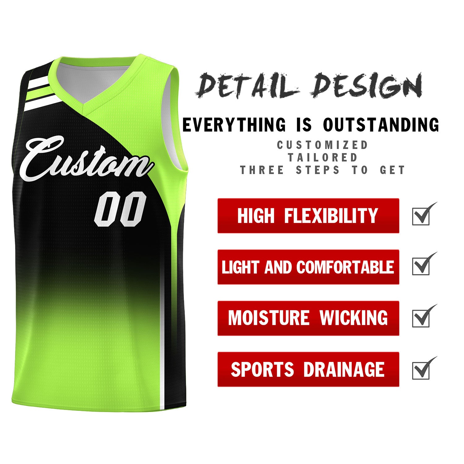 Custom Black and Fluorescent Green Gradient Fashion Sets Sports Uniform Basketball Jersey
