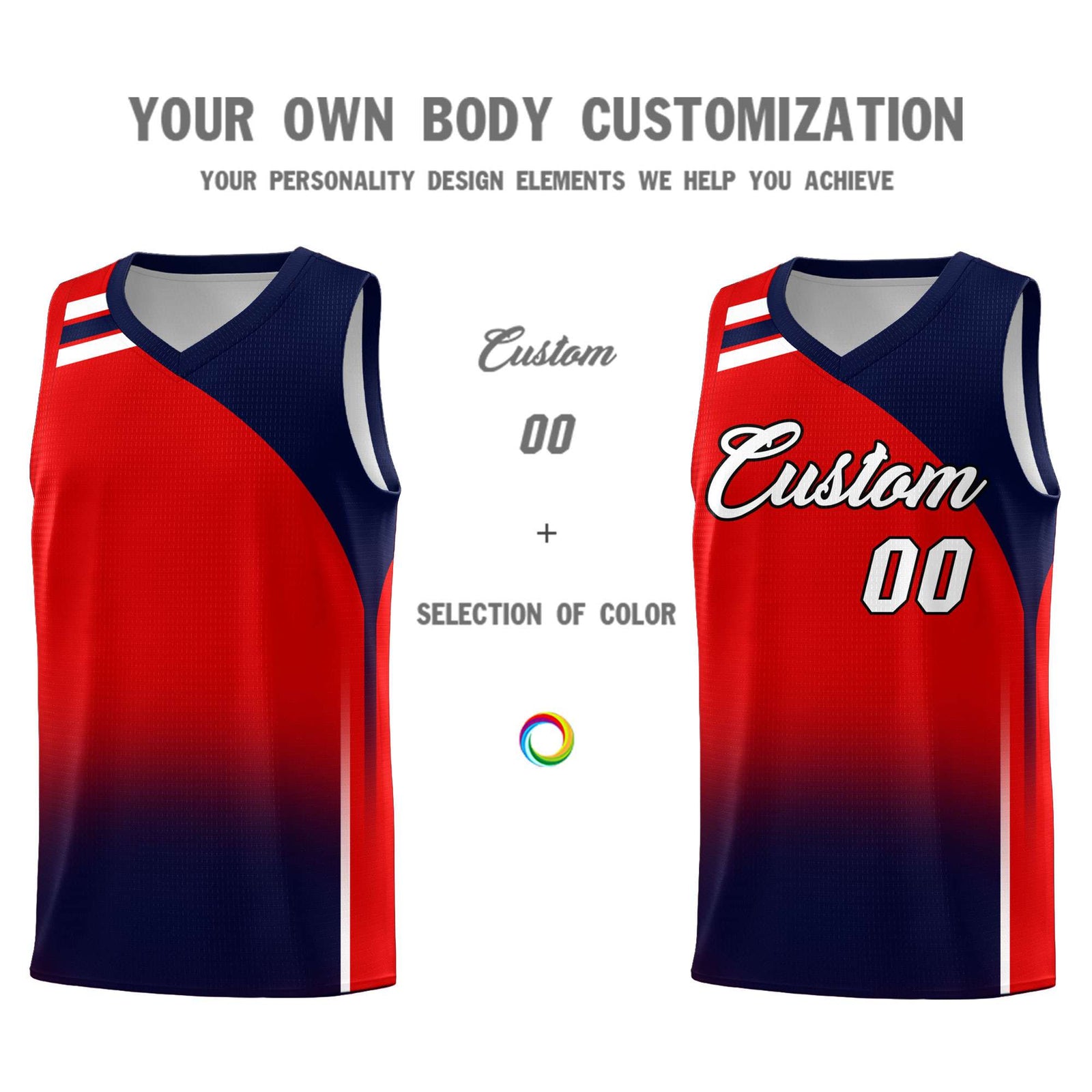 Custom Red Navy Gradient Fashion Sets Sports Uniform Basketball Jersey