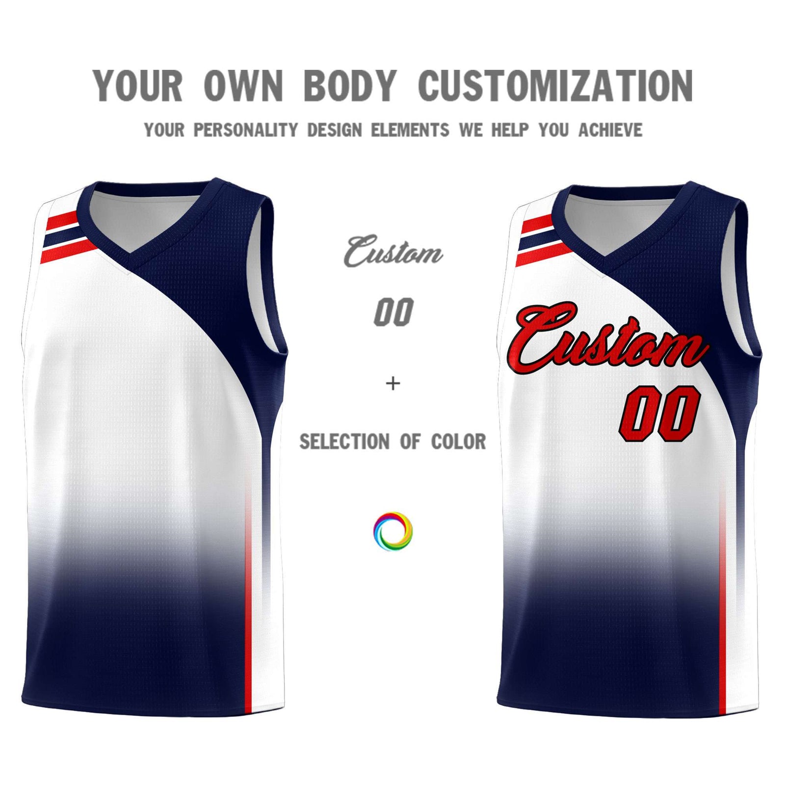 Custom White Navy Gradient Fashion Sets Sports Uniform Basketball Jersey