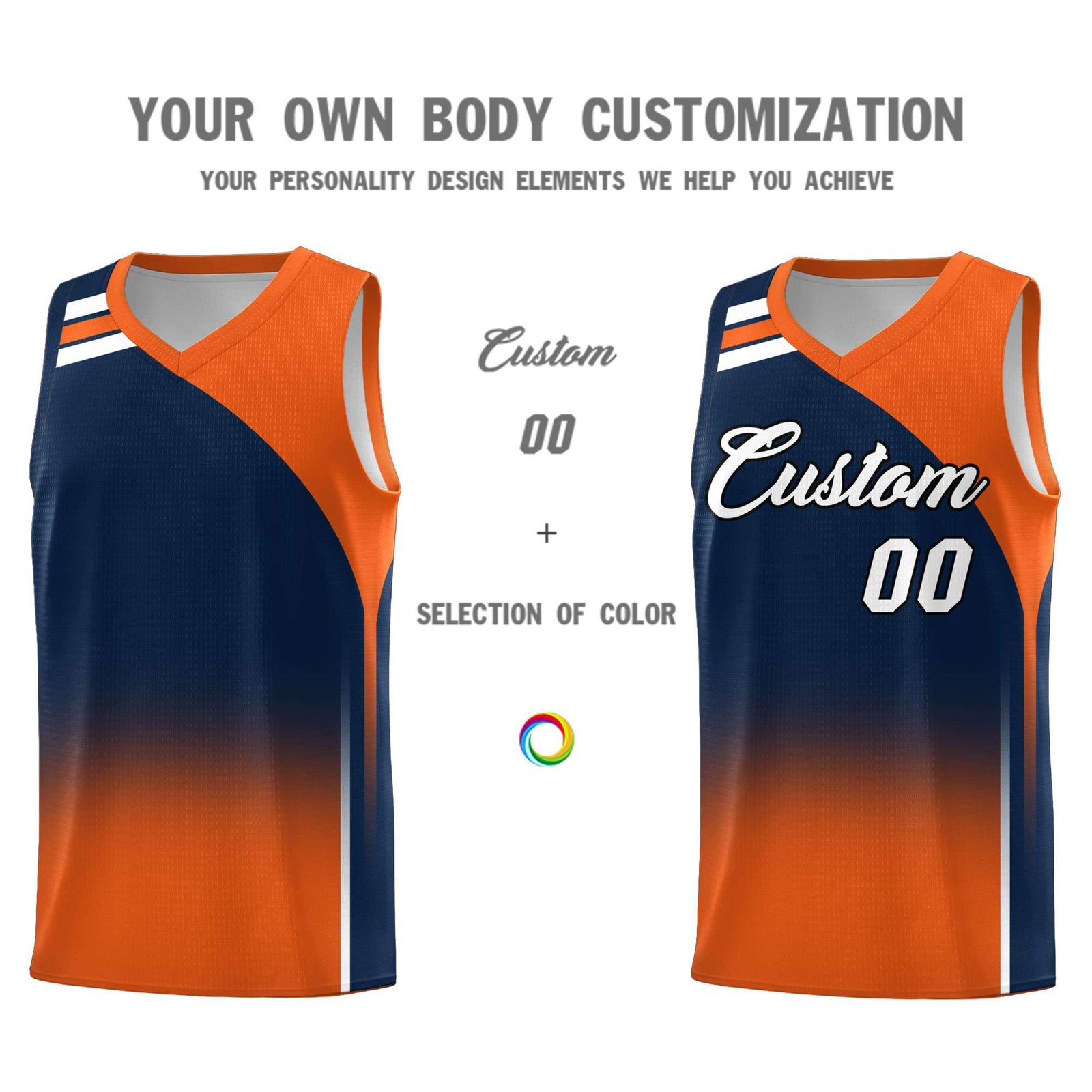 Custom Navy Orange Gradient Fashion Sets Sports Uniform Basketball Jersey