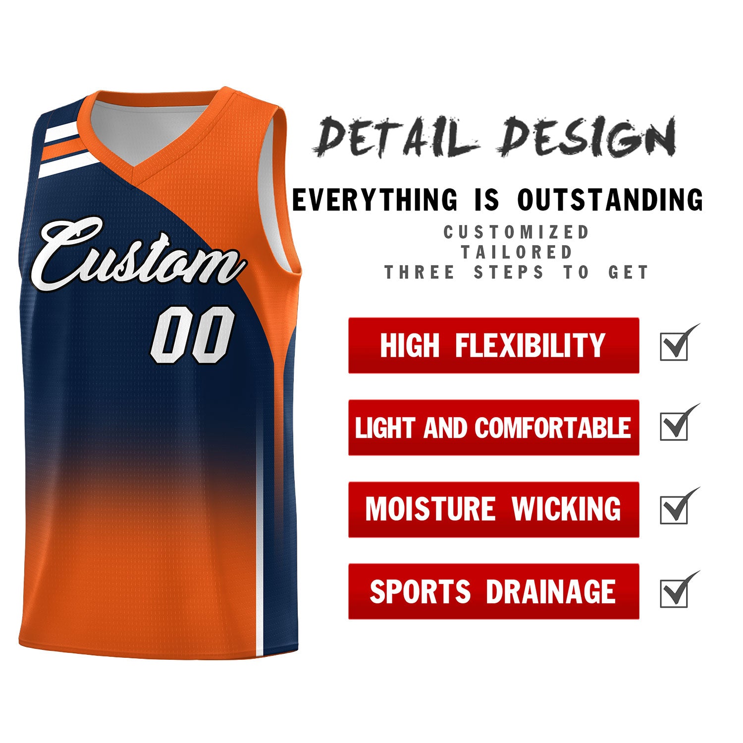 Custom Navy and Orange Gradient Fashion Sets Sports Uniform Basketball Jersey