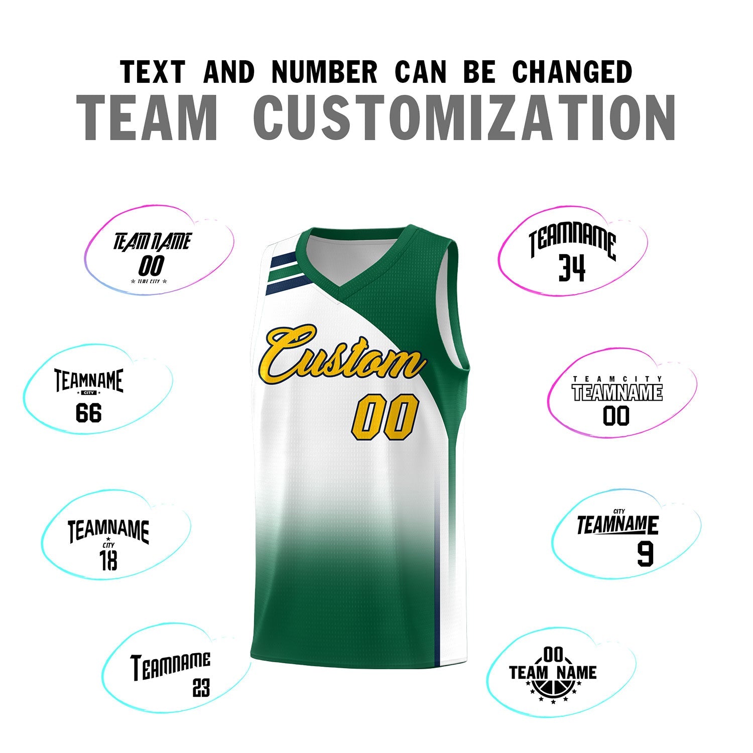 Custom White Kelly Green Gradient Fashion Sets Sports Uniform Basketball Jersey