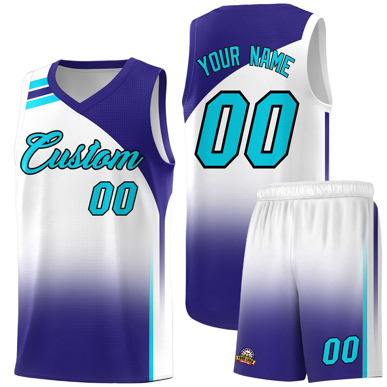 Custom White and Royal Gradient Fashion Sets Sports Uniform Basketball Jersey