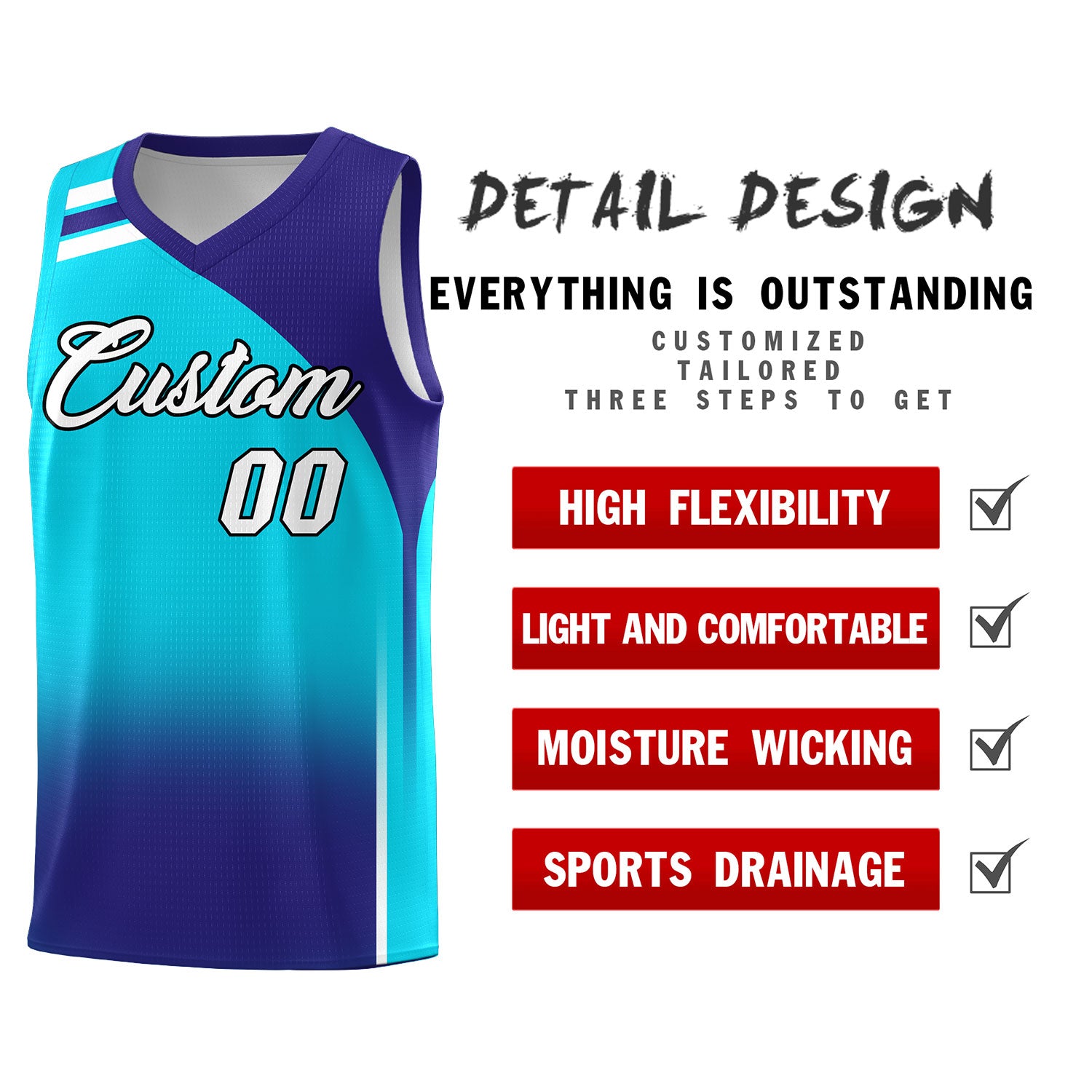 Custom Sky Blue and Royal Gradient Fashion Sets Sports Uniform Basketball Jersey