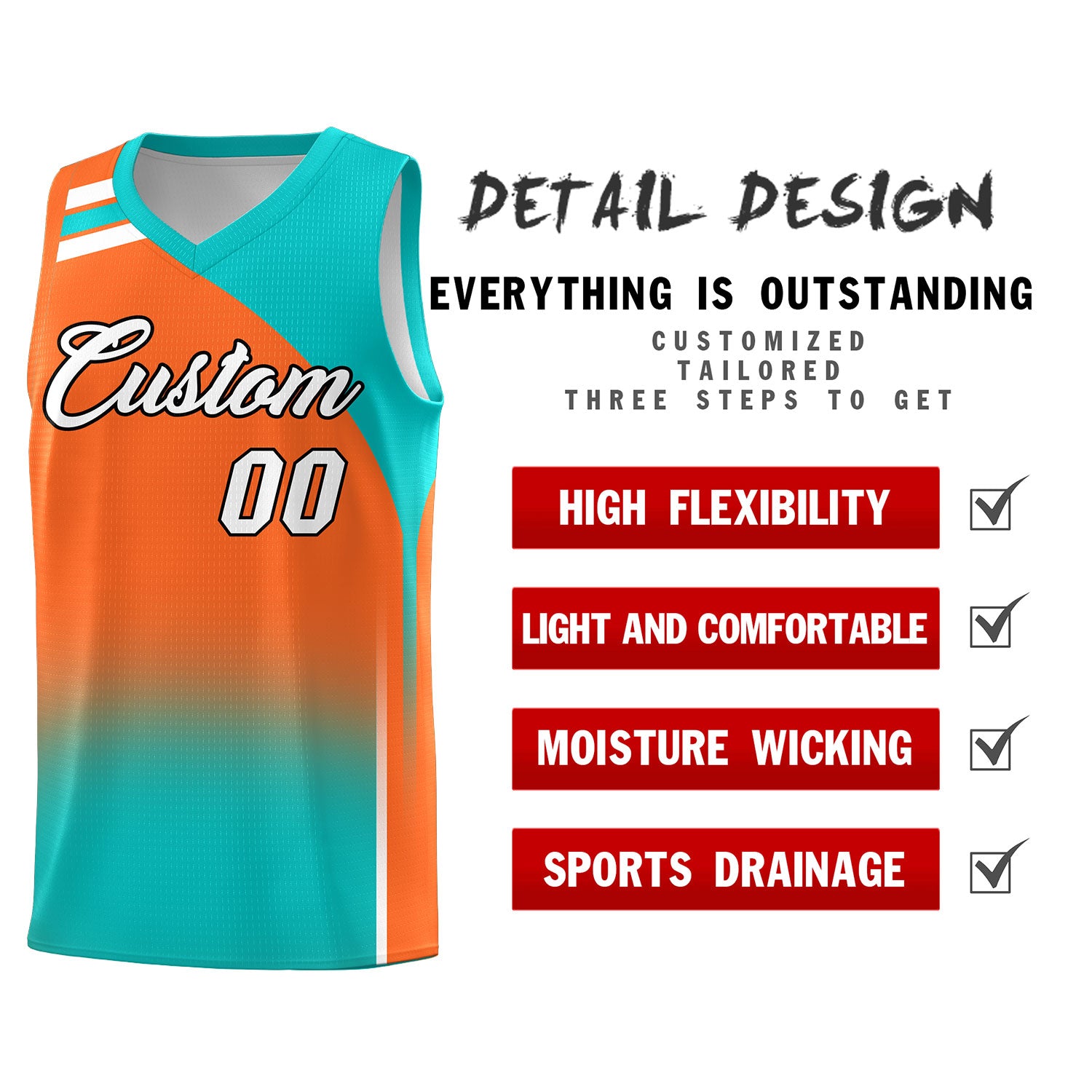 Custom Orange and Aqua Gradient Fashion Sets Sports Uniform Basketball Jersey
