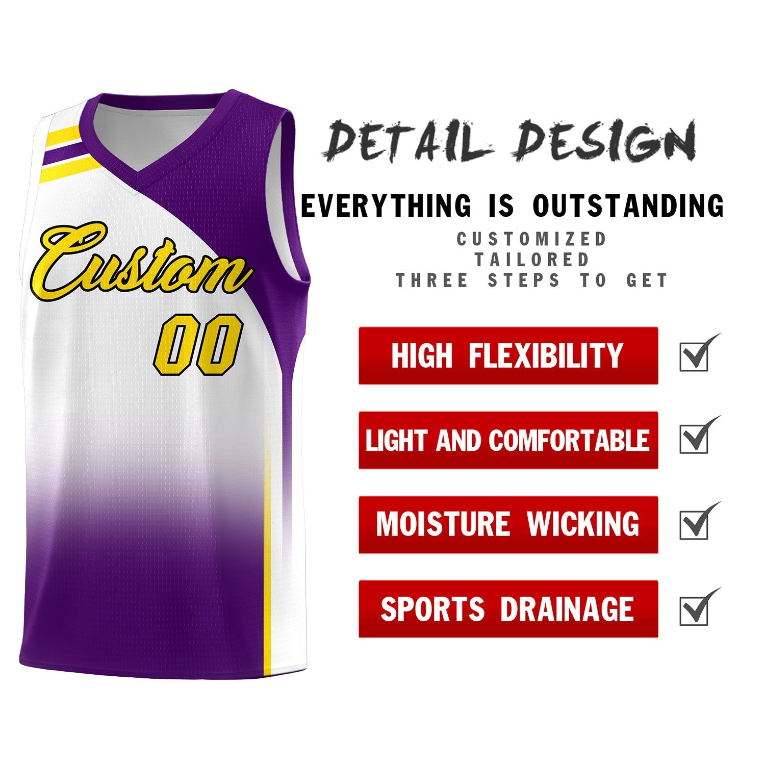 Custom White and Purple Gradient Fashion Sets Sports Uniform Basketball Jersey