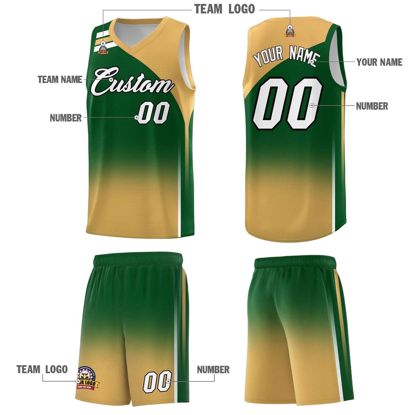 Custom Green Buckskin Brown Gradient Fashion Sets Sports Uniform Basketball Jersey