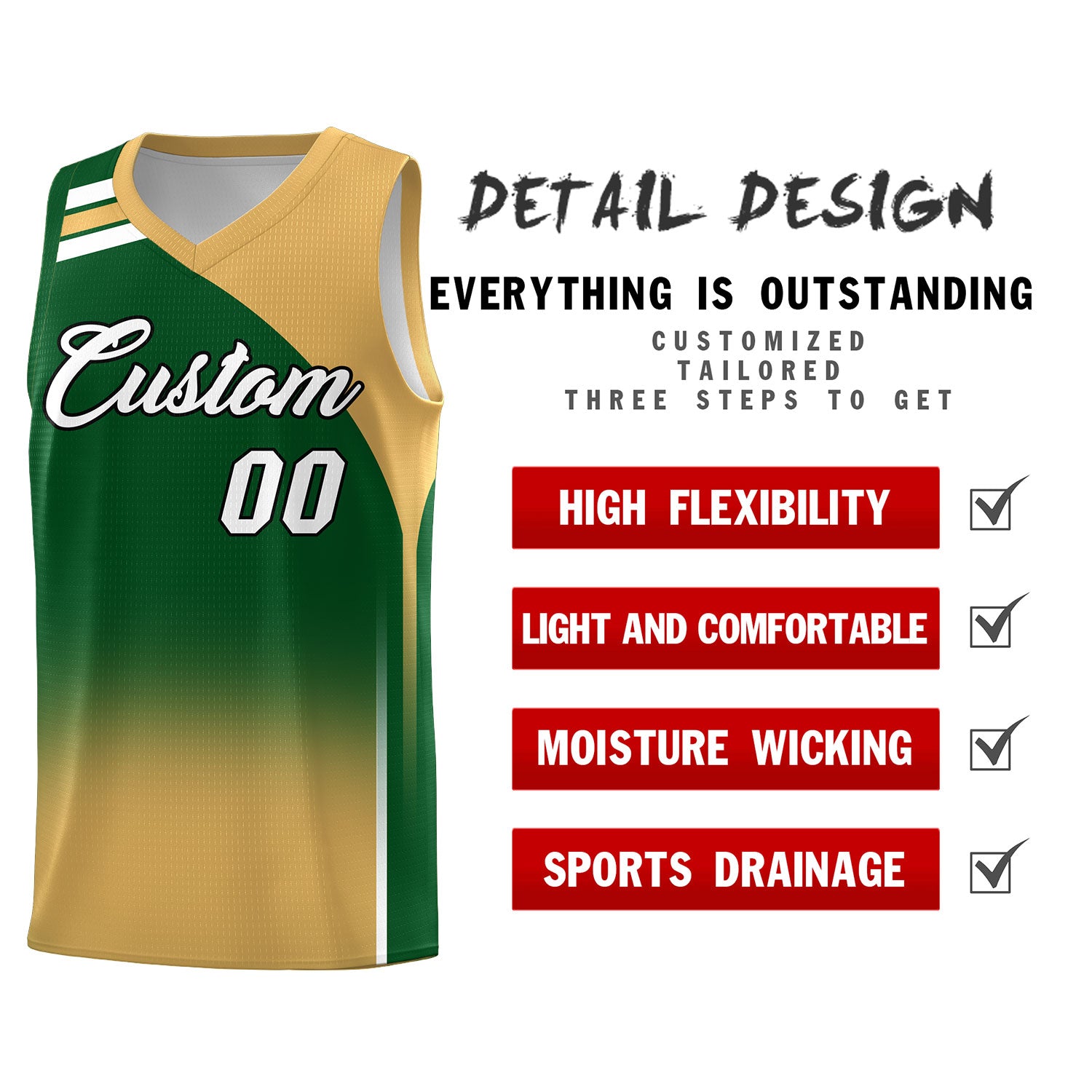 Custom Green and Buckskin Brown Gradient Fashion Sets Sports Uniform Basketball Jersey