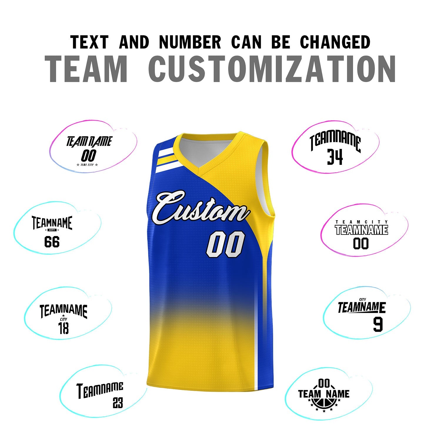 Custom Royal Gold Gradient Fashion Sets Sports Uniform Basketball Jersey