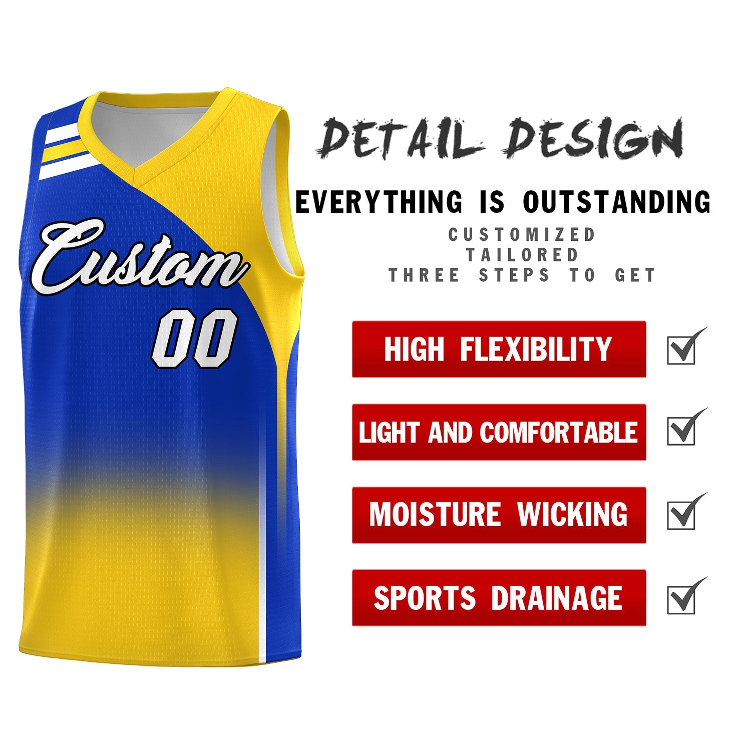 Custom Royal and Gold Gradient Fashion Sets Sports Uniform Basketball Jersey