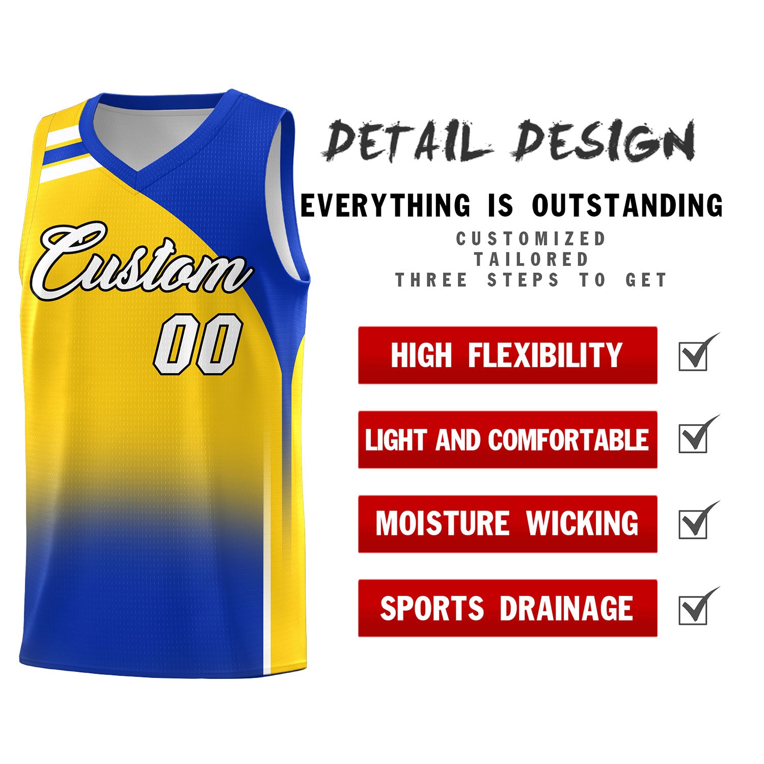 Custom Gold and Royal Gradient Fashion Sets Sports Uniform Basketball Jersey