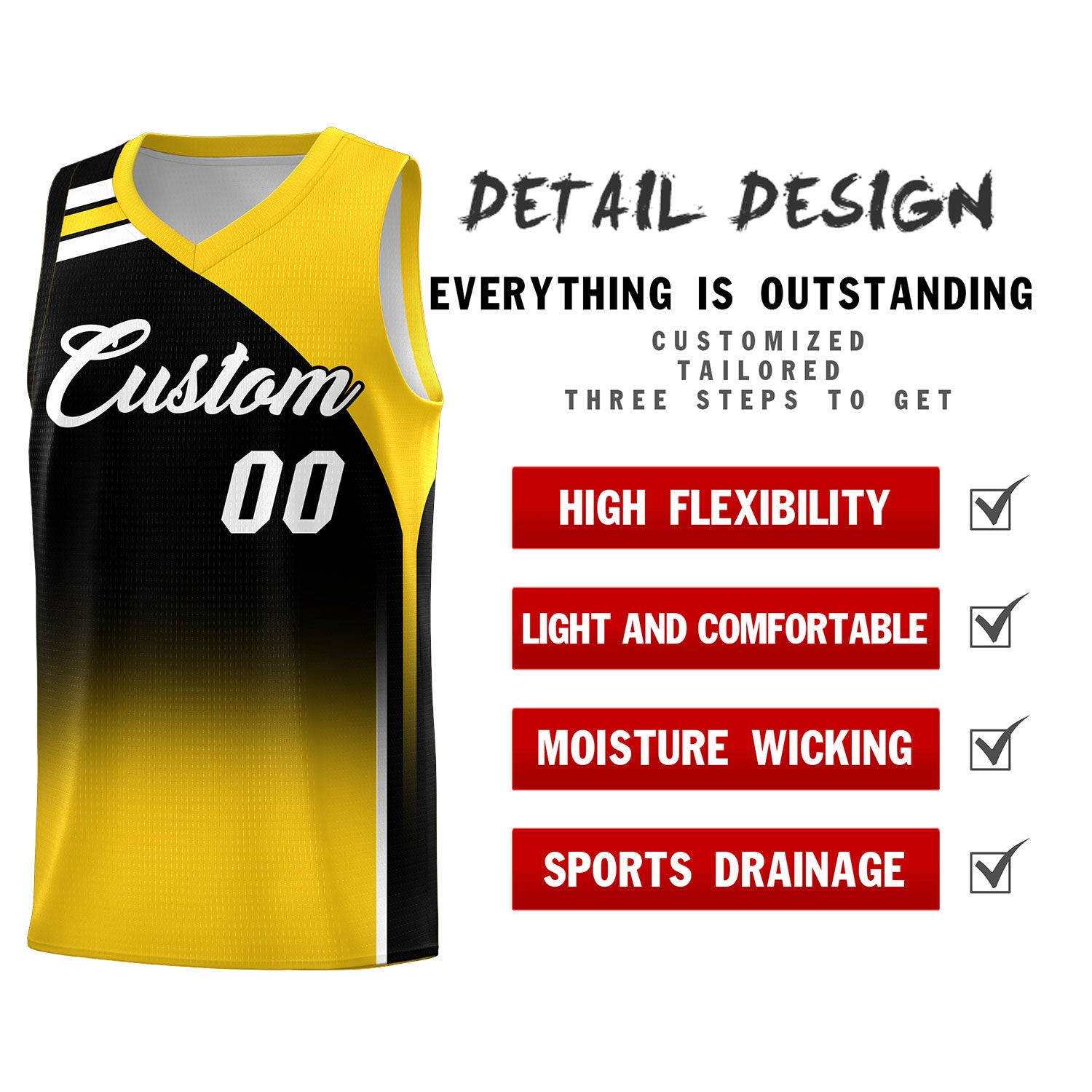 Custom Black and Gold Gradient Fashion Sets Sports Uniform Basketball Jersey
