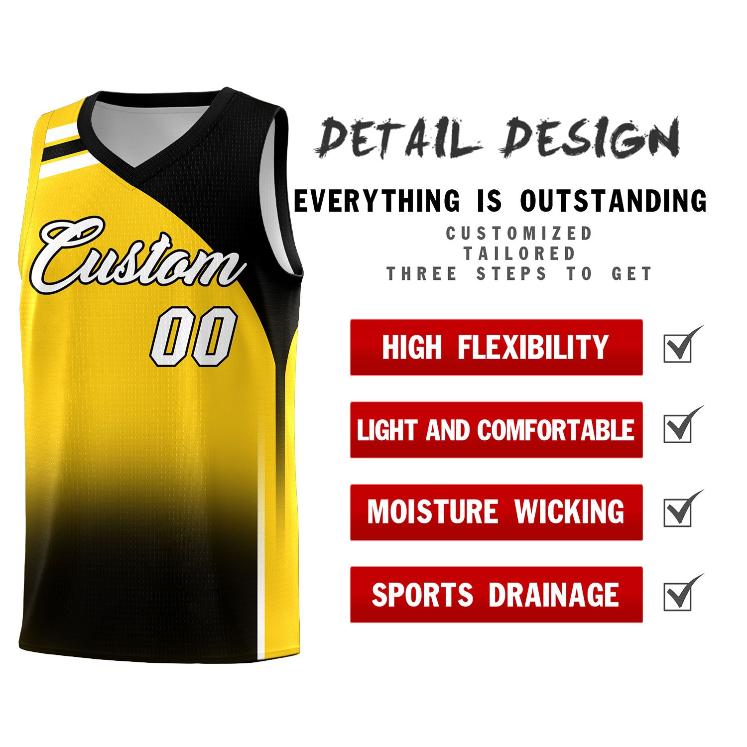 Custom Gold and Black Gradient Fashion Sets Sports Uniform Basketball Jersey