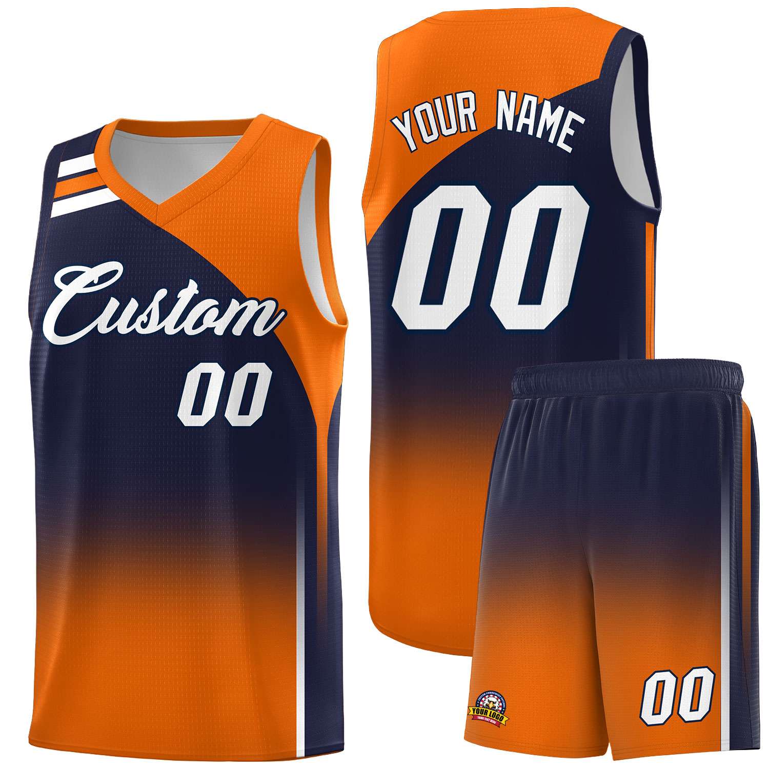 Custom Navy and Orange Gradient Fashion Sets Sports Uniform Basketball Jersey