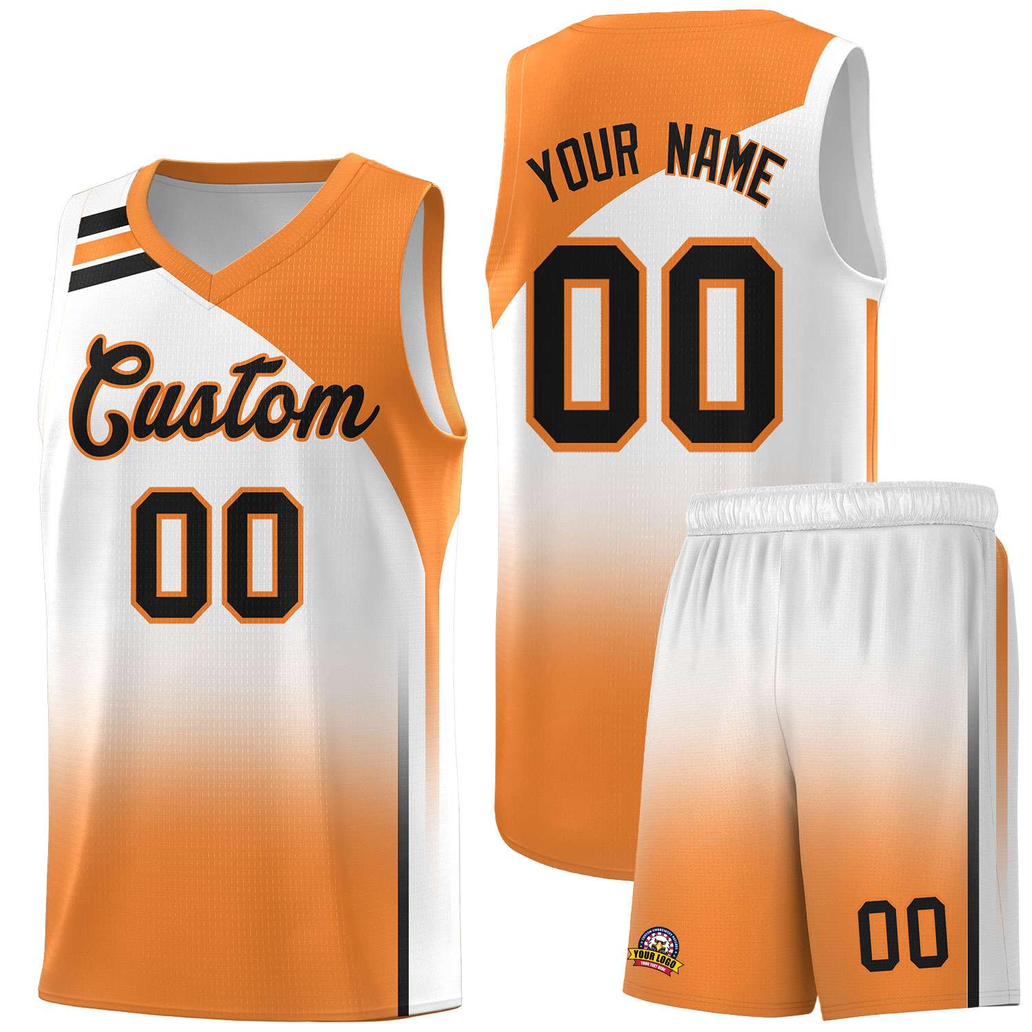 Custom White Gold Orange Gradient Fashion Sets Sports Uniform Basketball Jersey