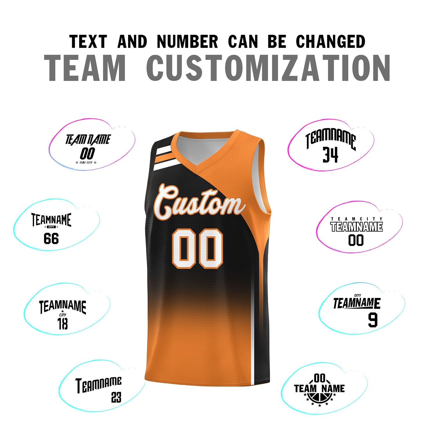 Custom Black Gold Orange Gradient Fashion Sets Sports Uniform Basketball Jersey