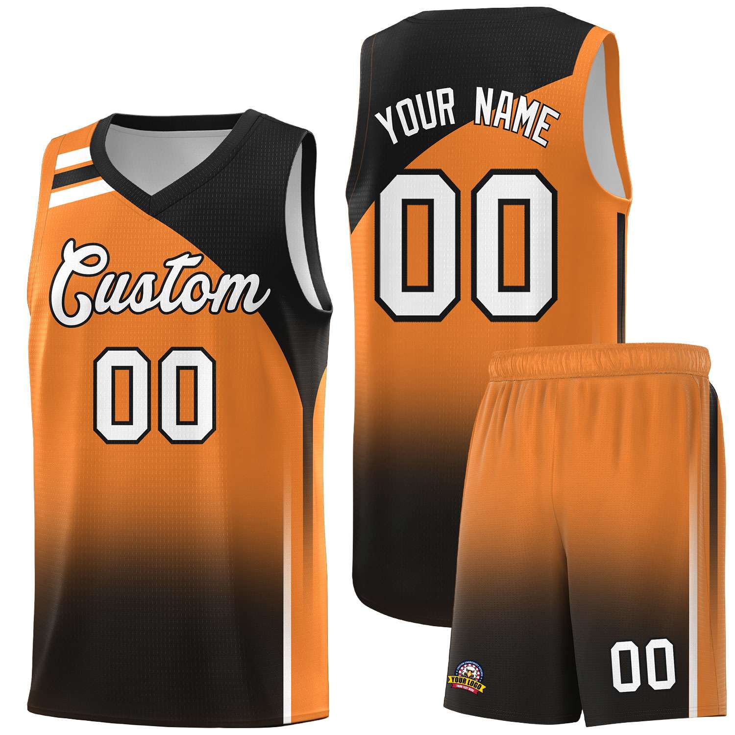 Custom Gold Orange Black Gradient Fashion Sets Sports Uniform Basketball Jersey