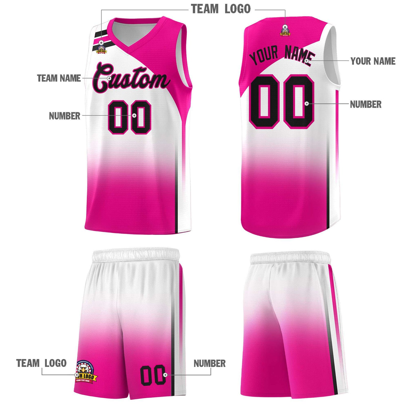 Custom White Pink Gradient Fashion Sets Sports Uniform Basketball Jersey