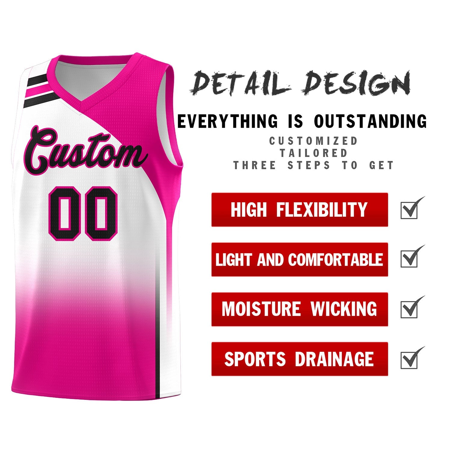 Custom White Pink Gradient Fashion Sets Sports Uniform Basketball Jersey