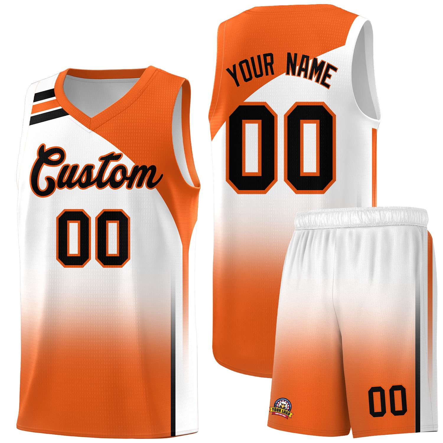 Custom White Orange Gradient Fashion Sets Sports Uniform Basketball Jersey