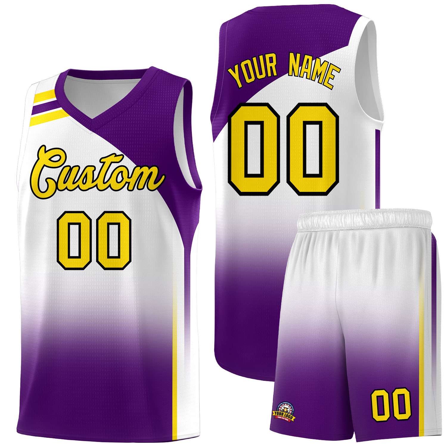 Custom White Purple Gradient Fashion Sets Sports Uniform Basketball Jersey