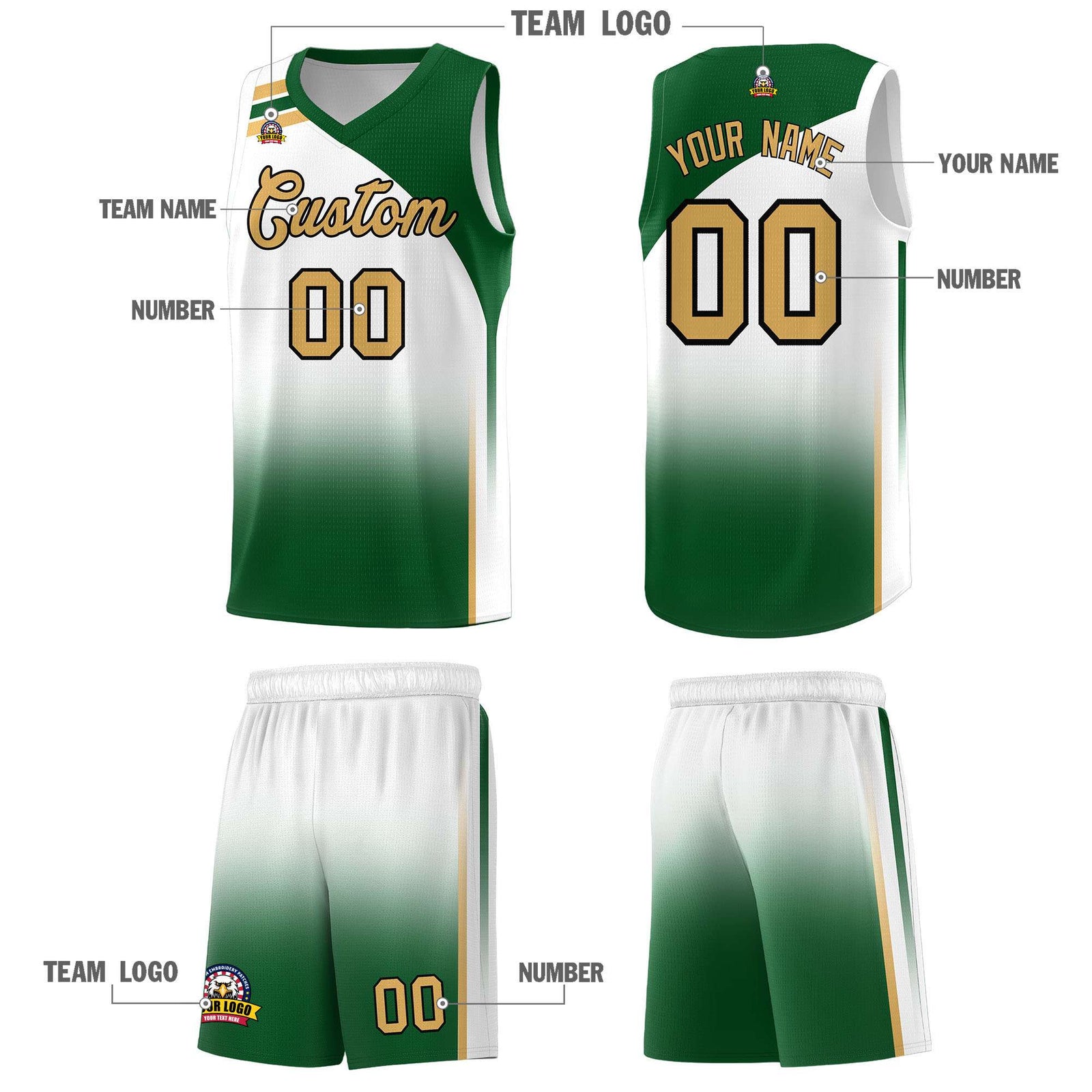 Custom White Teal Gradient Fashion Sets Sports Uniform Basketball Jersey