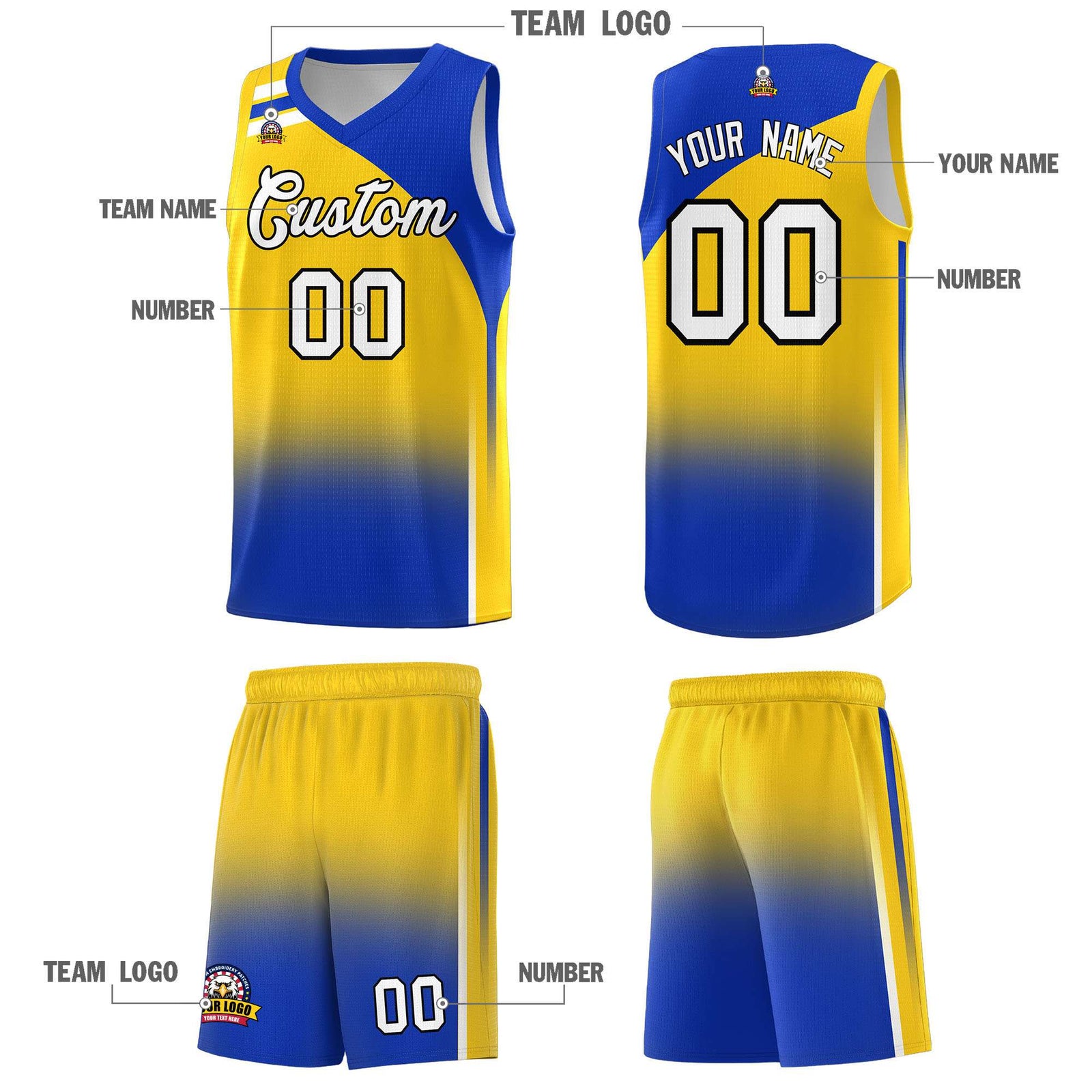 Custom Gold Royal Gradient Fashion Sets Sports Uniform Basketball Jersey