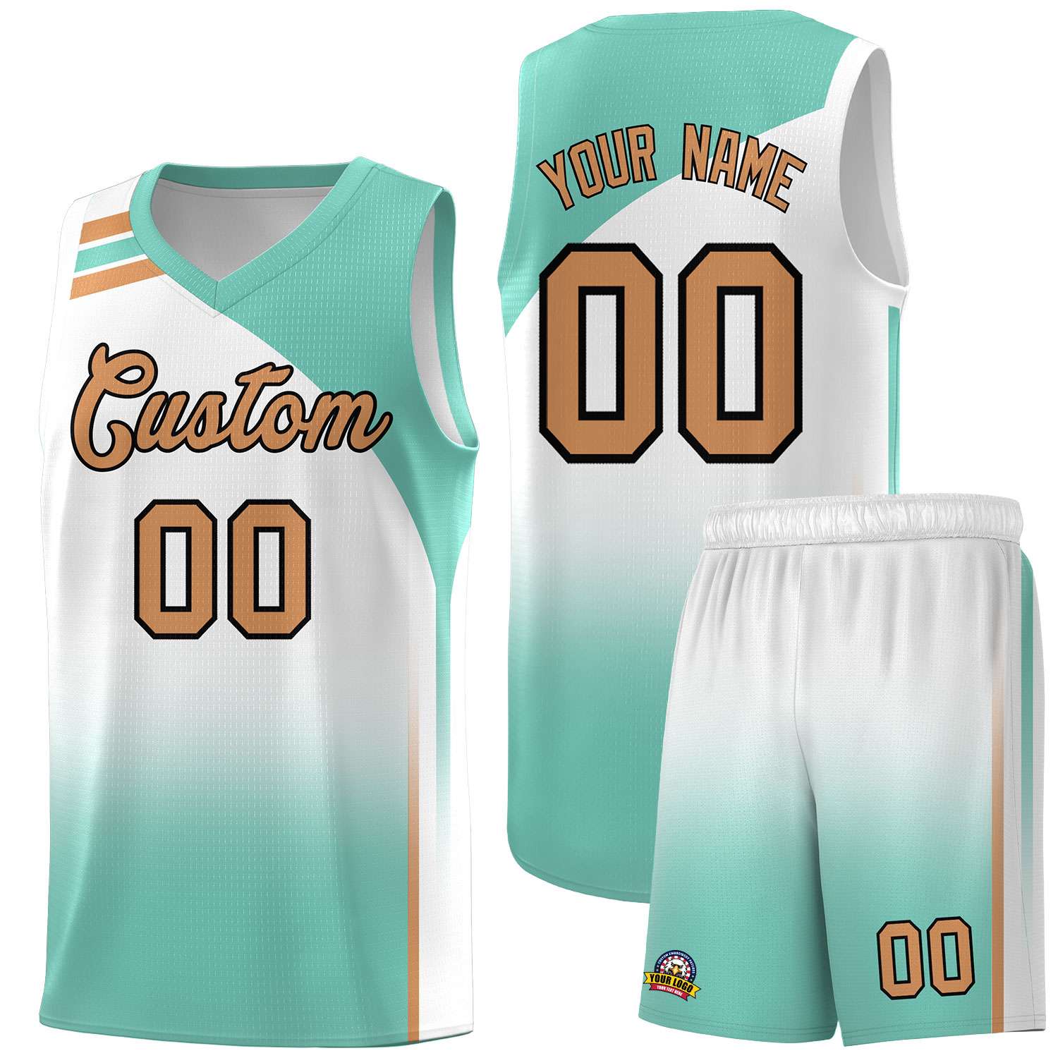 Custom White Bright Green Gradient Fashion Sets Sports Uniform Basketball Jersey