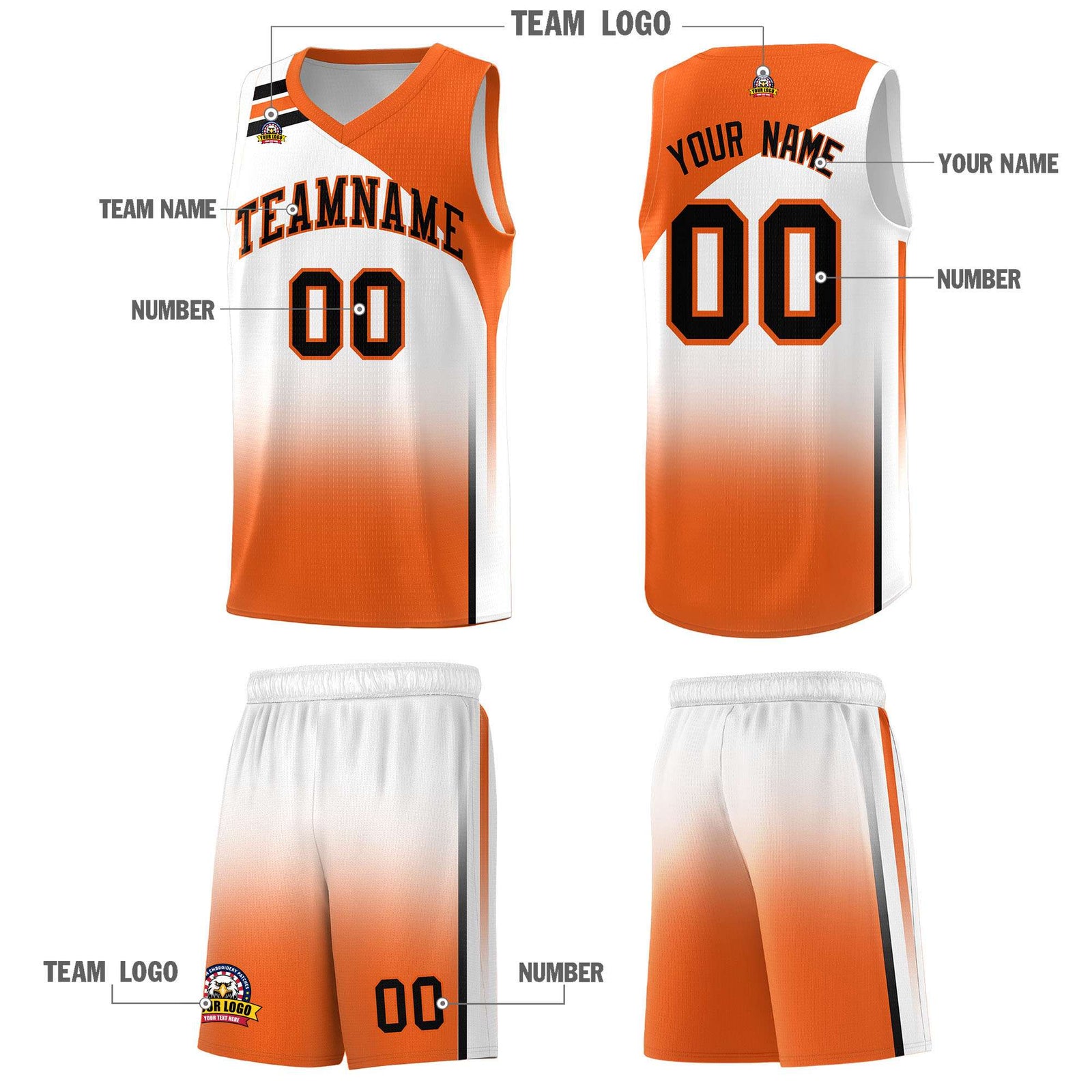 Custom White Orange Gradient Fashion Sets Sports Uniform Basketball Jersey