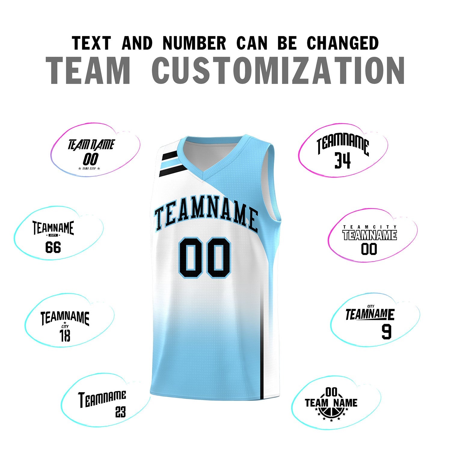 Custom Light Blue White Gradient Fashion Sets Sports Uniform Basketball Jersey