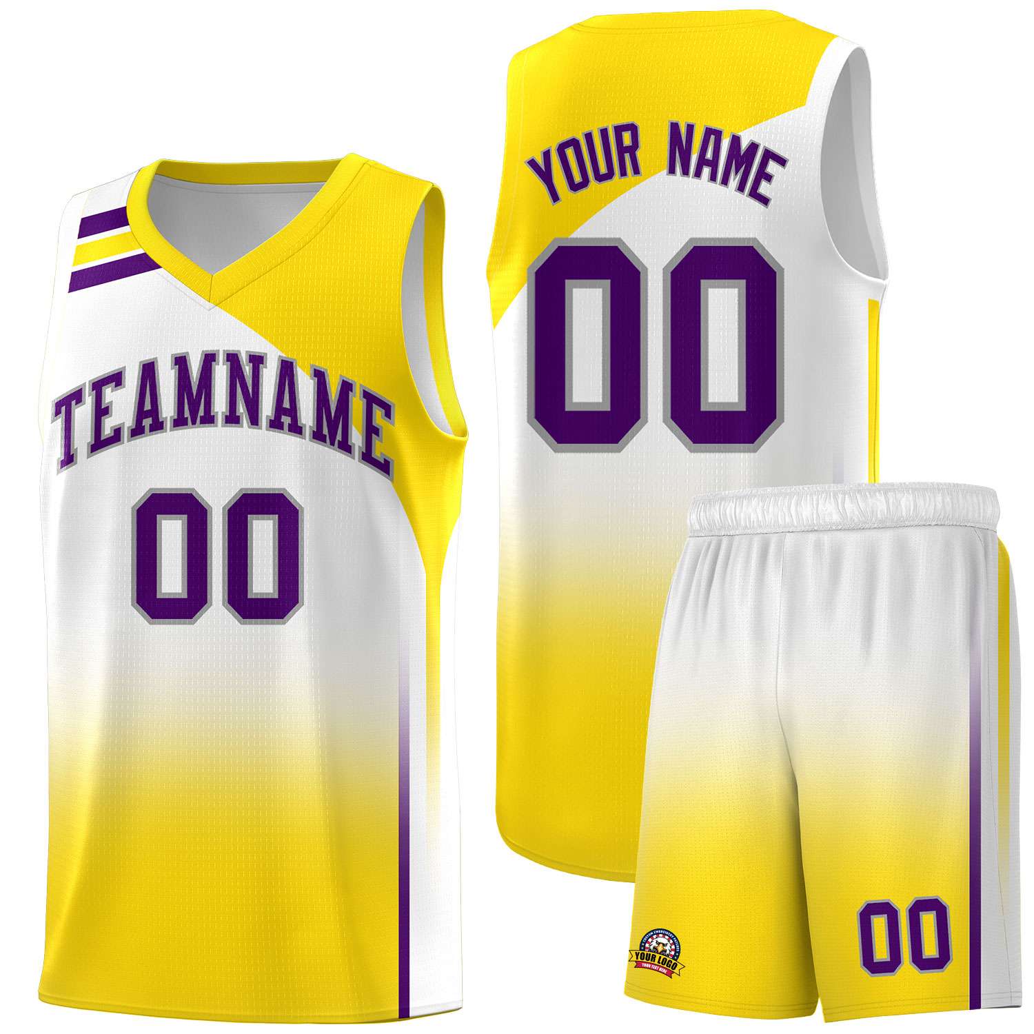 Custom White Gold Gradient Fashion Sets Sports Uniform Basketball Jersey