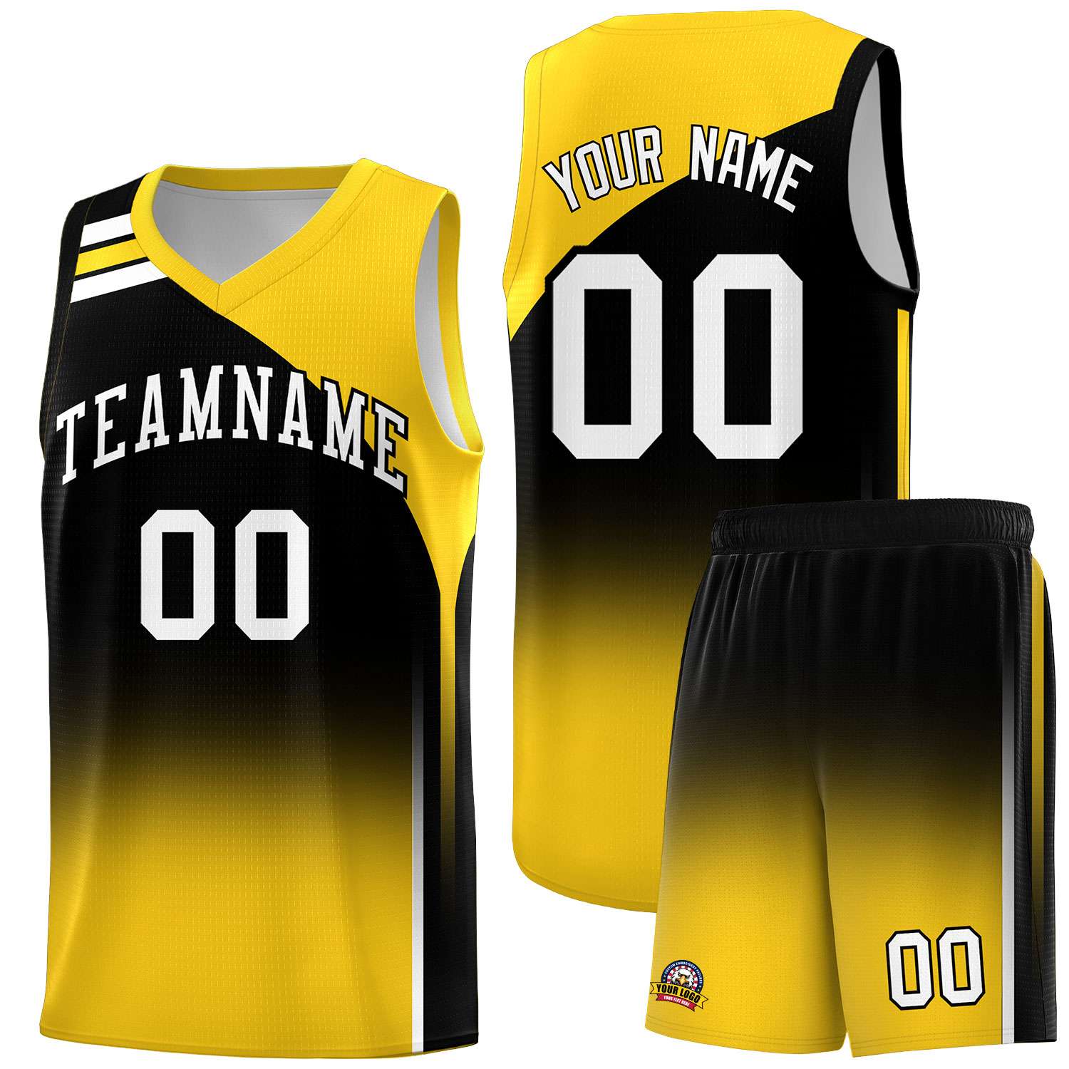 Custom Black Gold Gradient Fashion Sets Sports Uniform Basketball Jersey