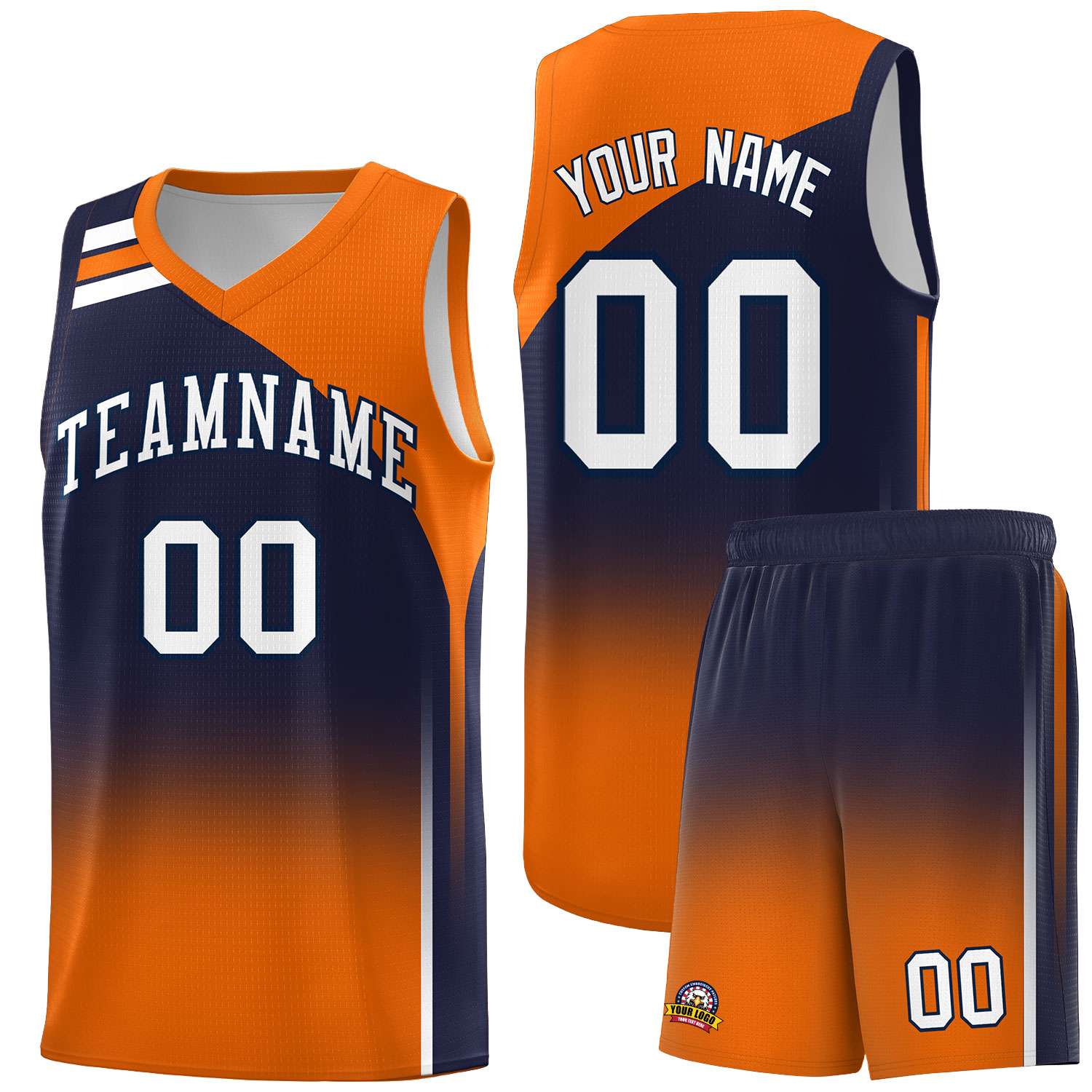 Custom Navy Orange Gradient Fashion Sets Sports Uniform Basketball Jersey