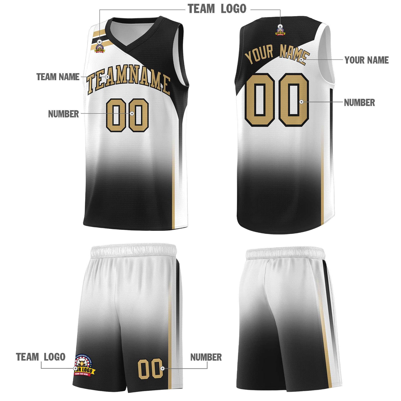 Custom White Black Gradient Fashion Sets Sports Uniform Basketball Jersey