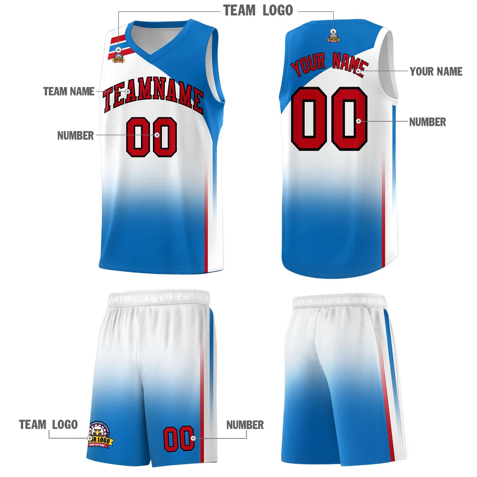 Custom White Royal Gradient Fashion Sets Sports Uniform Basketball Jersey