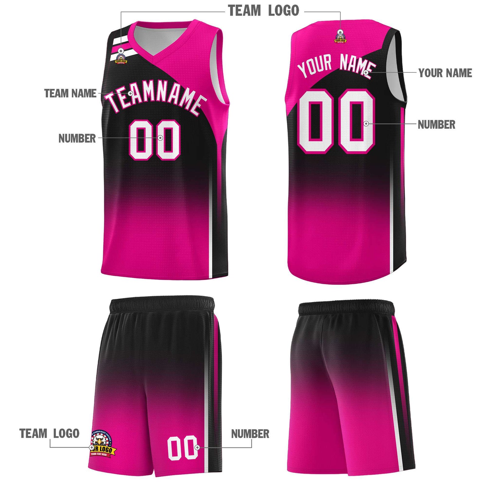 Custom Black Pink Gradient Fashion Sets Sports Uniform Basketball Jersey