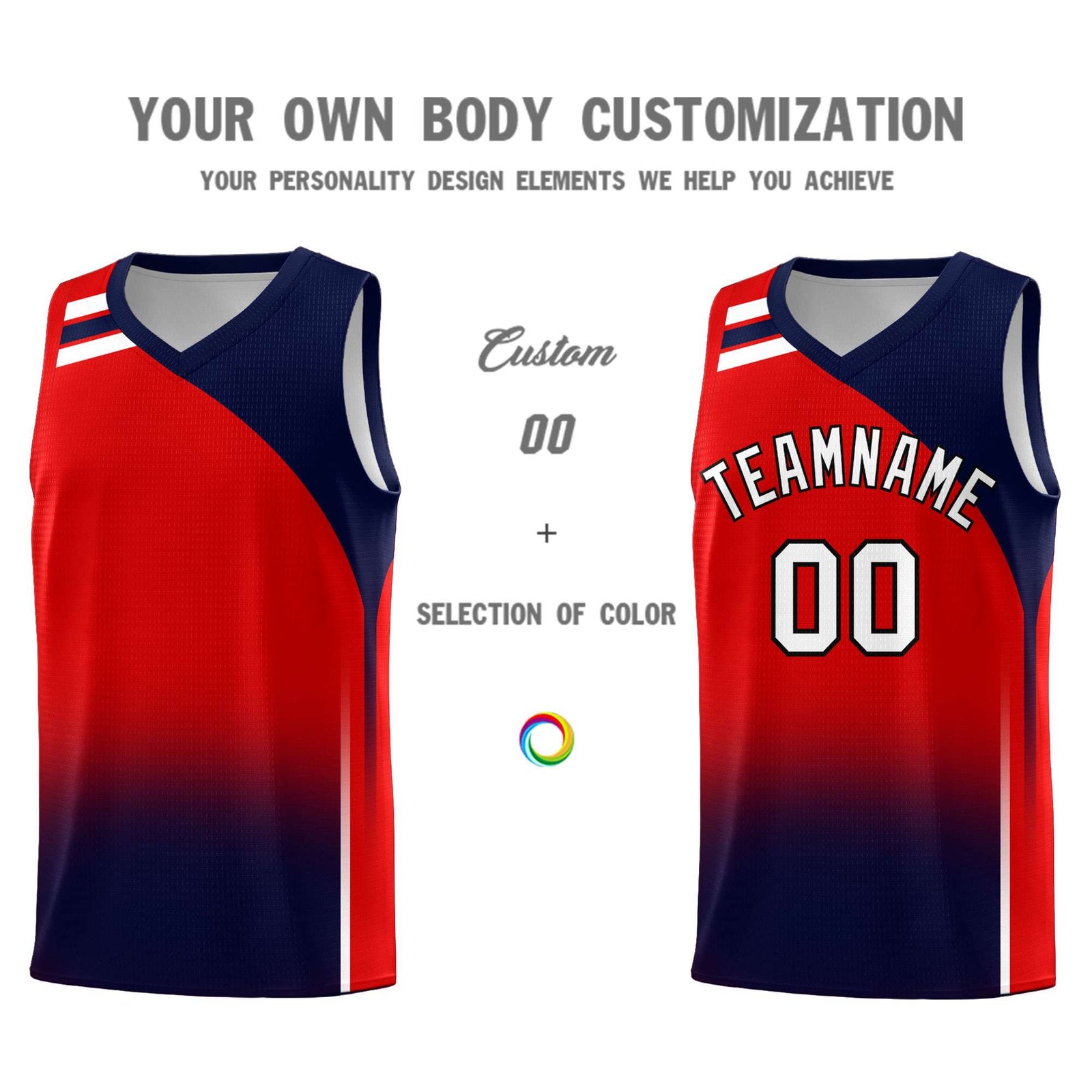 Custom Red Navy Gradient Fashion Sets Sports Uniform Basketball Jersey