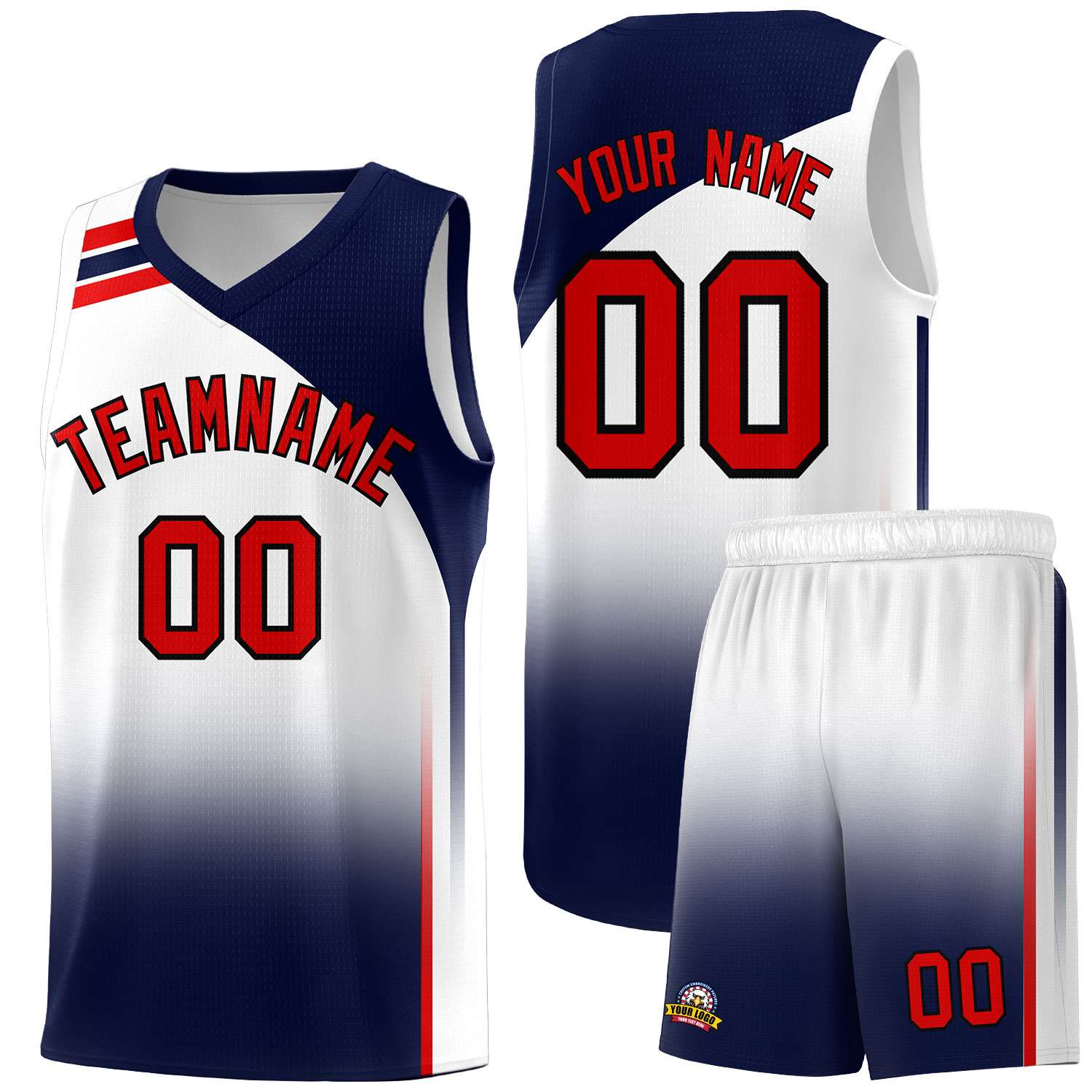 Custom White Navy Gradient Fashion Sets Sports Uniform Basketball Jersey