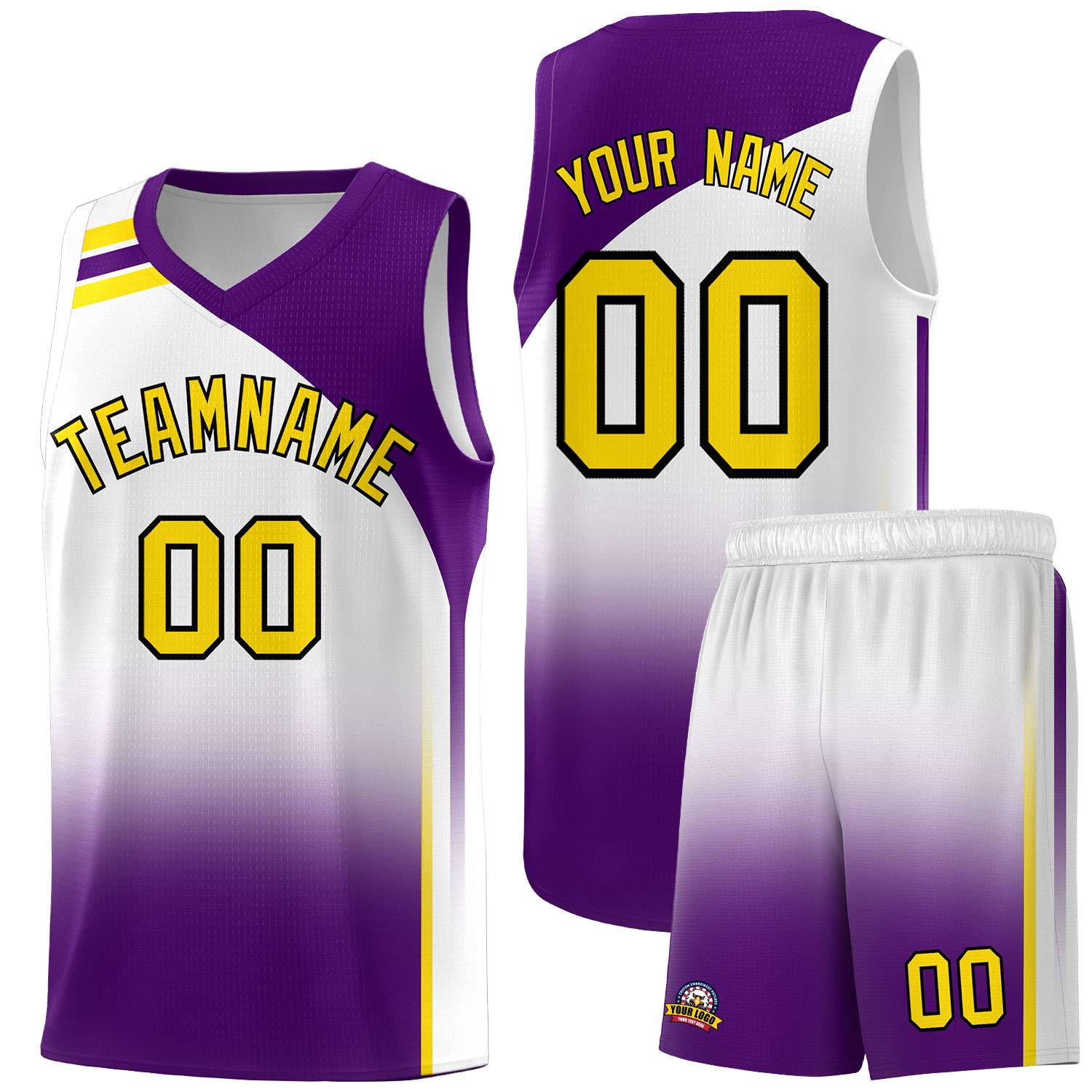Custom White Purple Gradient Fashion Sets Sports Uniform Basketball Jersey