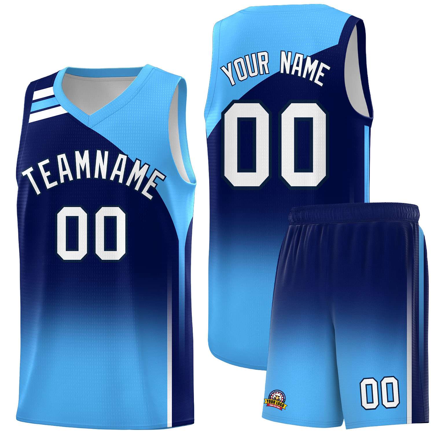 Custom Navy Powder Blue Gradient Fashion Sets Sports Uniform Basketball Jersey