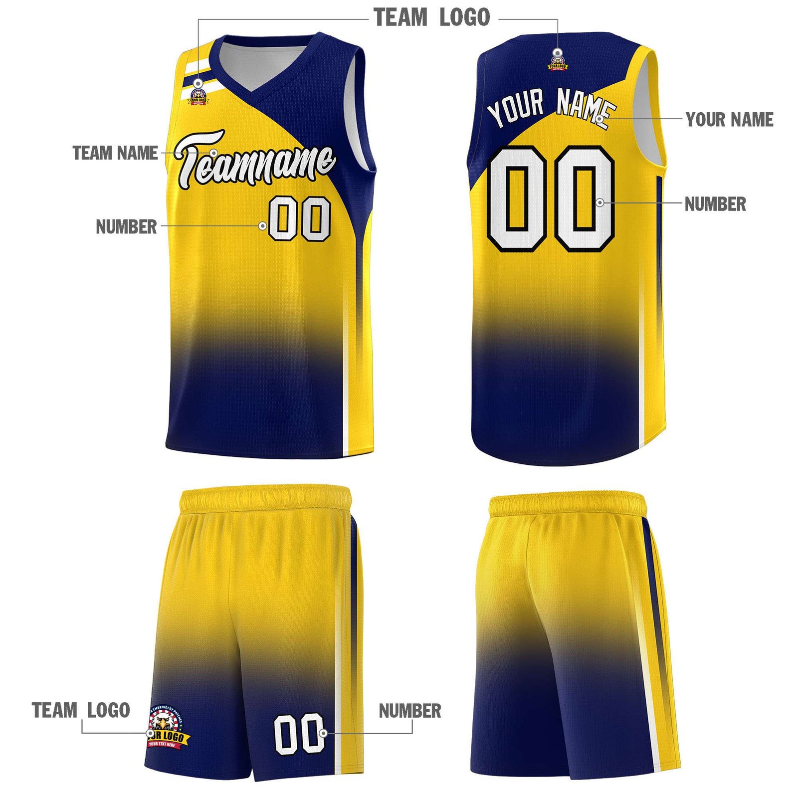 Custom Gold Navy Gradient Fashion Sets Sports Uniform Basketball Jersey